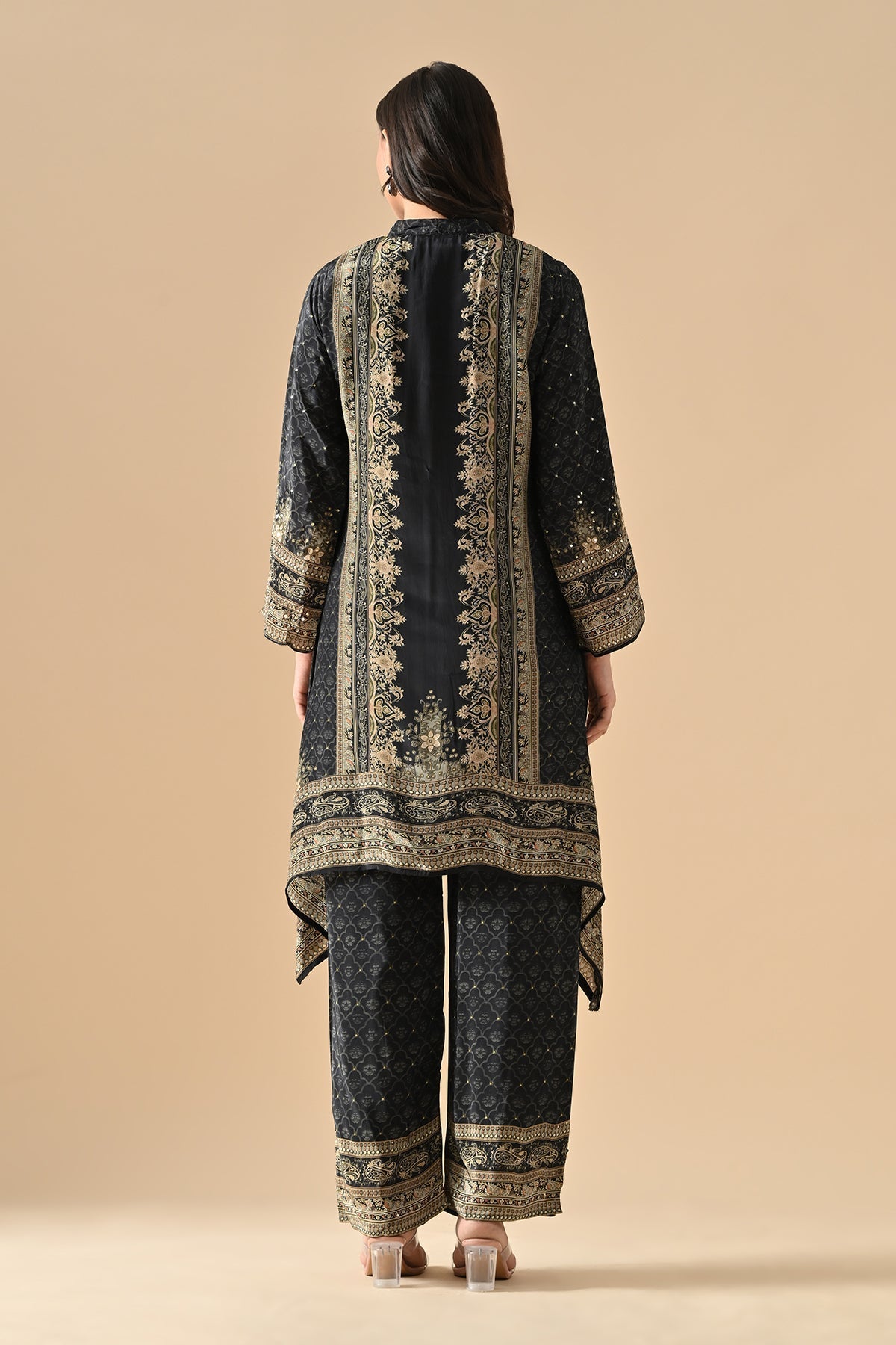 Black Embellished Kurta 3 Pcs Set