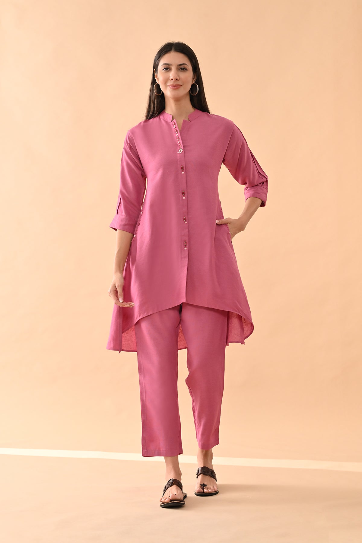 Pink Solid A-line Kurta 2 Pcs Set