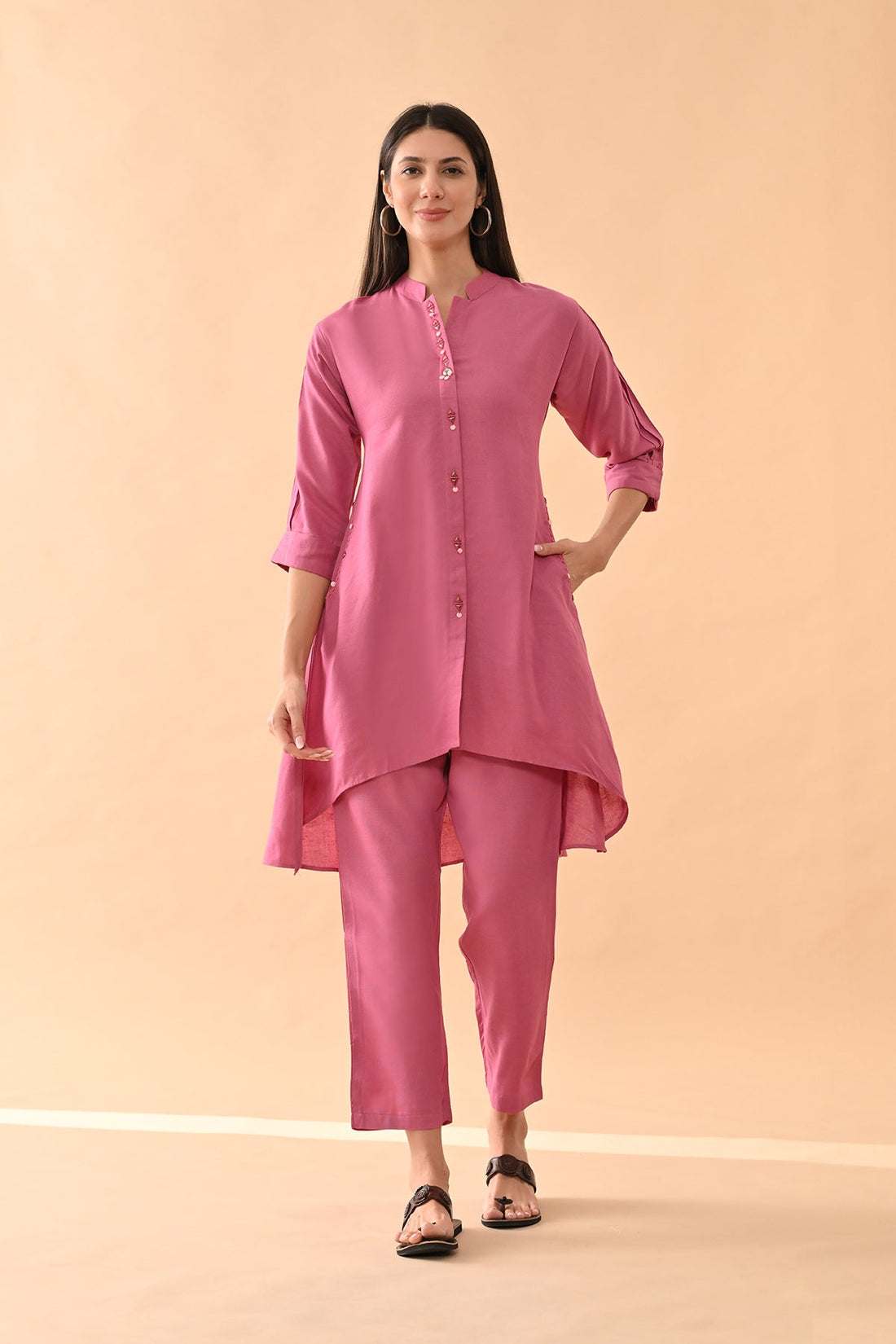 Pink Solid A-line Kurta 2 Pcs Set