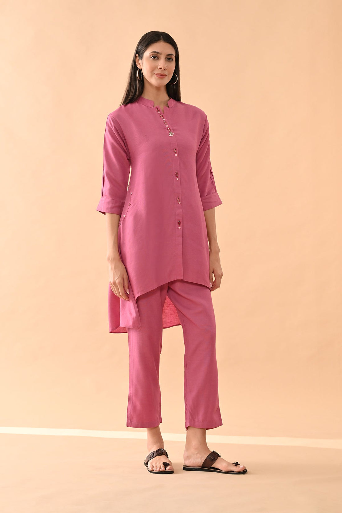 Pink Solid A-line Kurta 2 Pcs Set