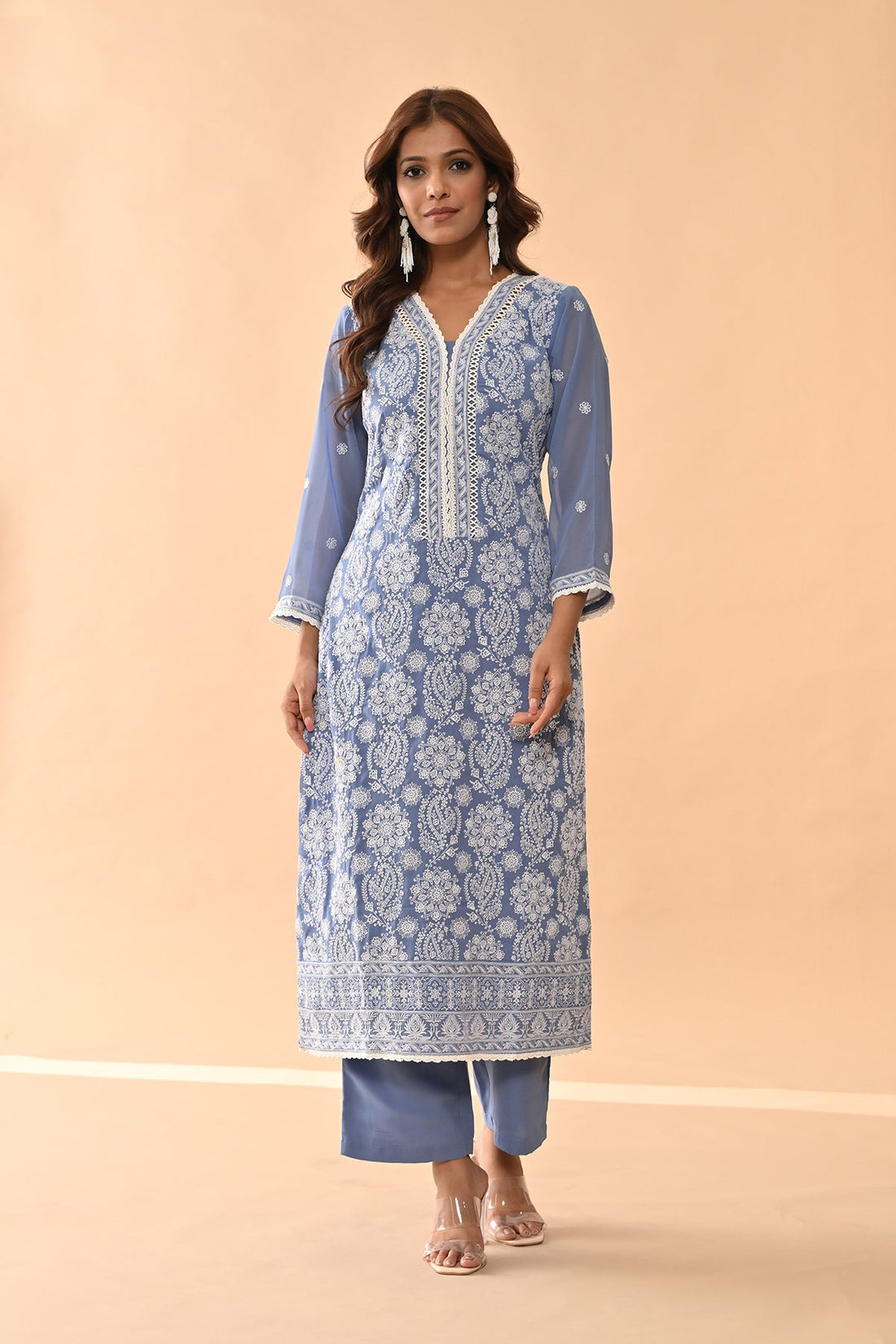 Blue Embroidered Kurta 3 Pcs Set