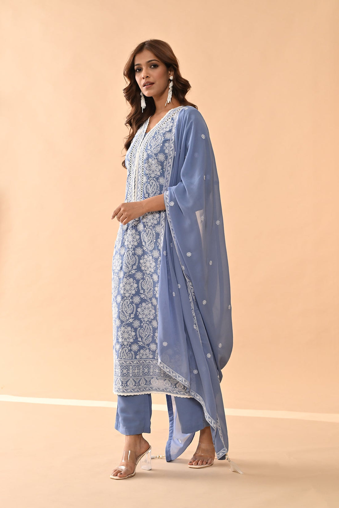 Blue Embroidered Kurta 3 Pcs Set
