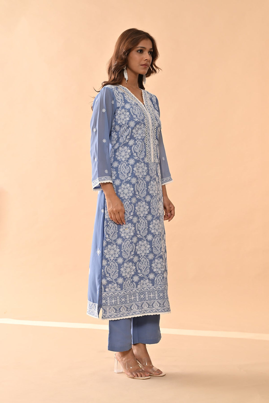 Blue Embroidered Kurta 3 Pcs Set