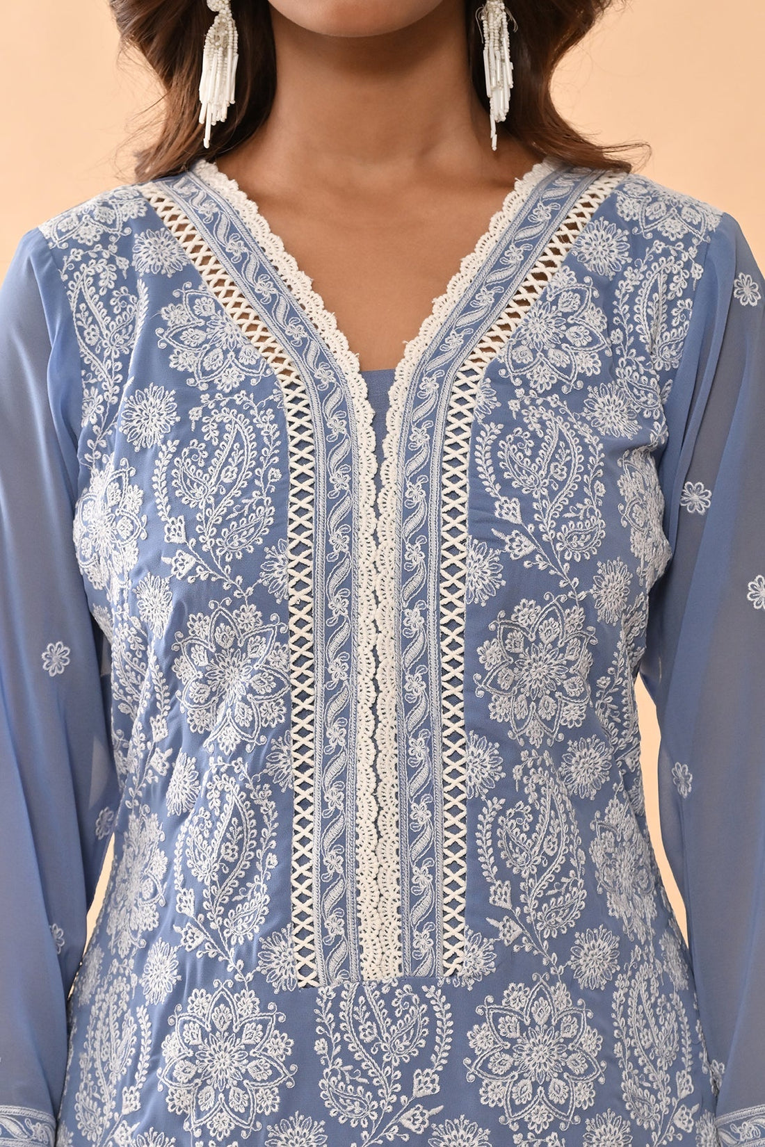 Blue Embroidered Kurta 3 Pcs Set