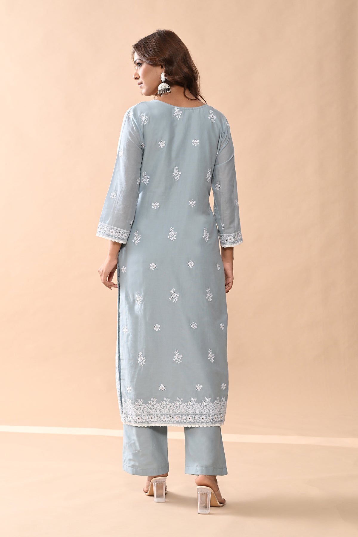 Blue Embroidered Kurta 3 Pcs Set