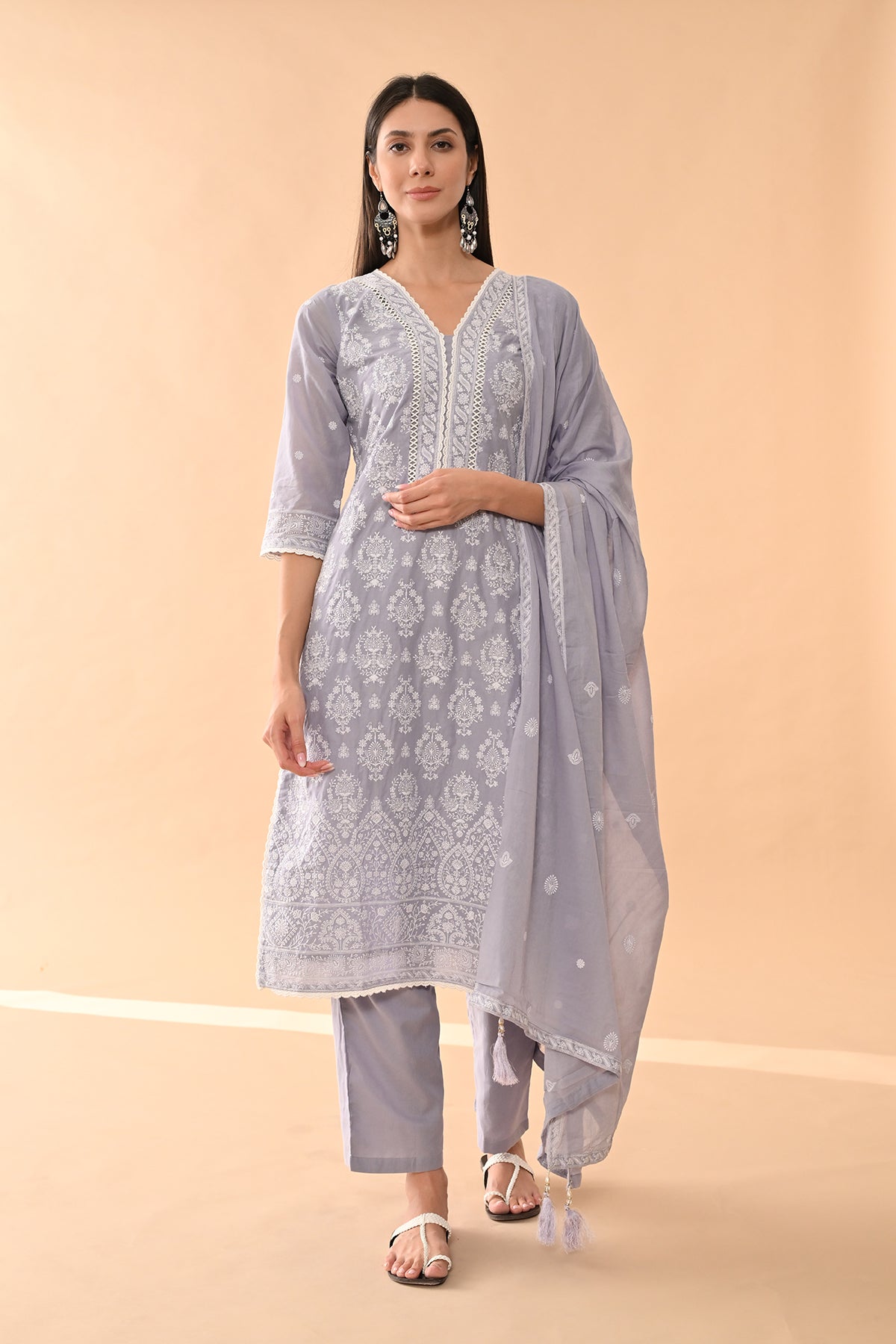Purple Embroidered Kurta 3 Pcs Set