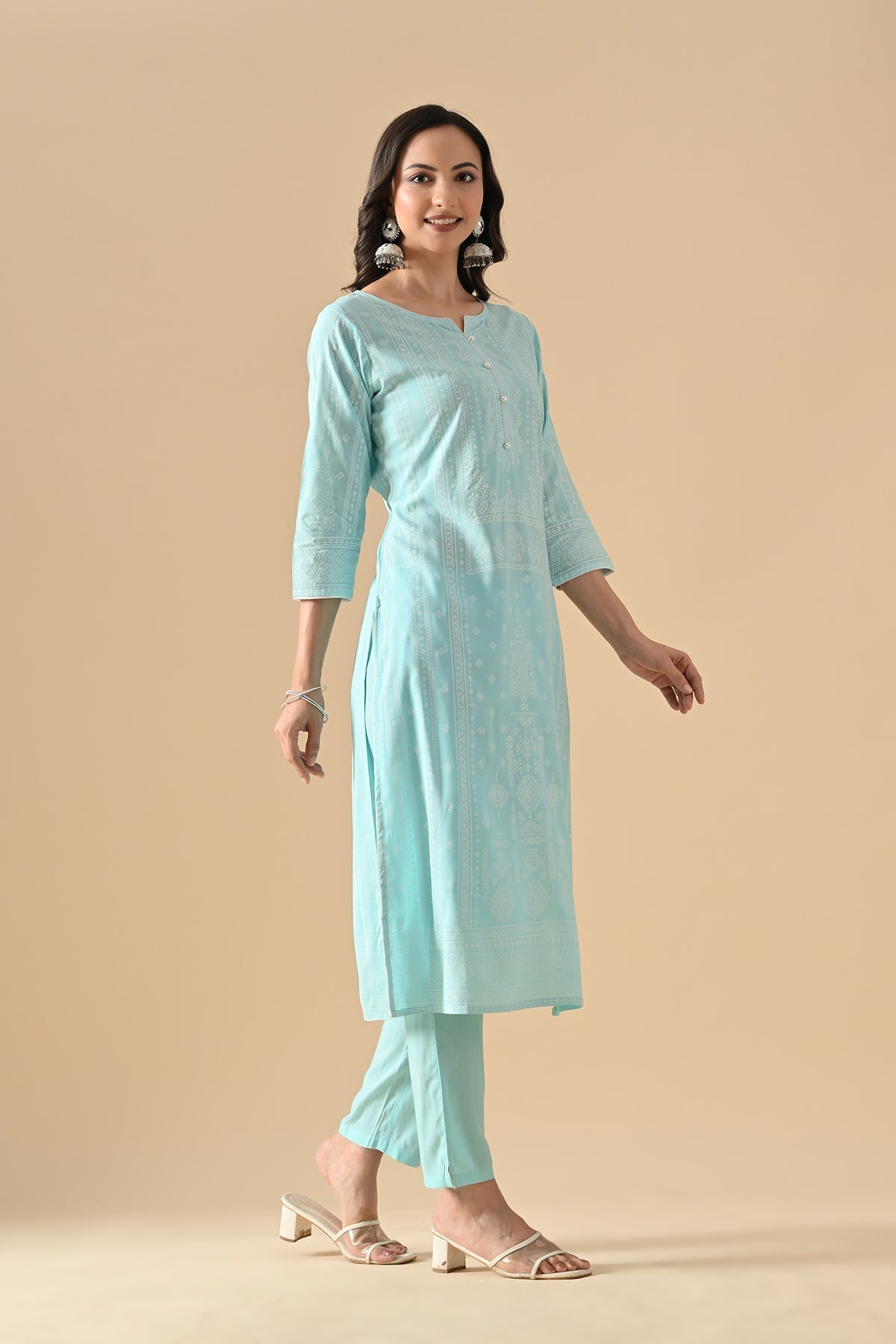 Blue Printed Kurta 3 Pcs Set