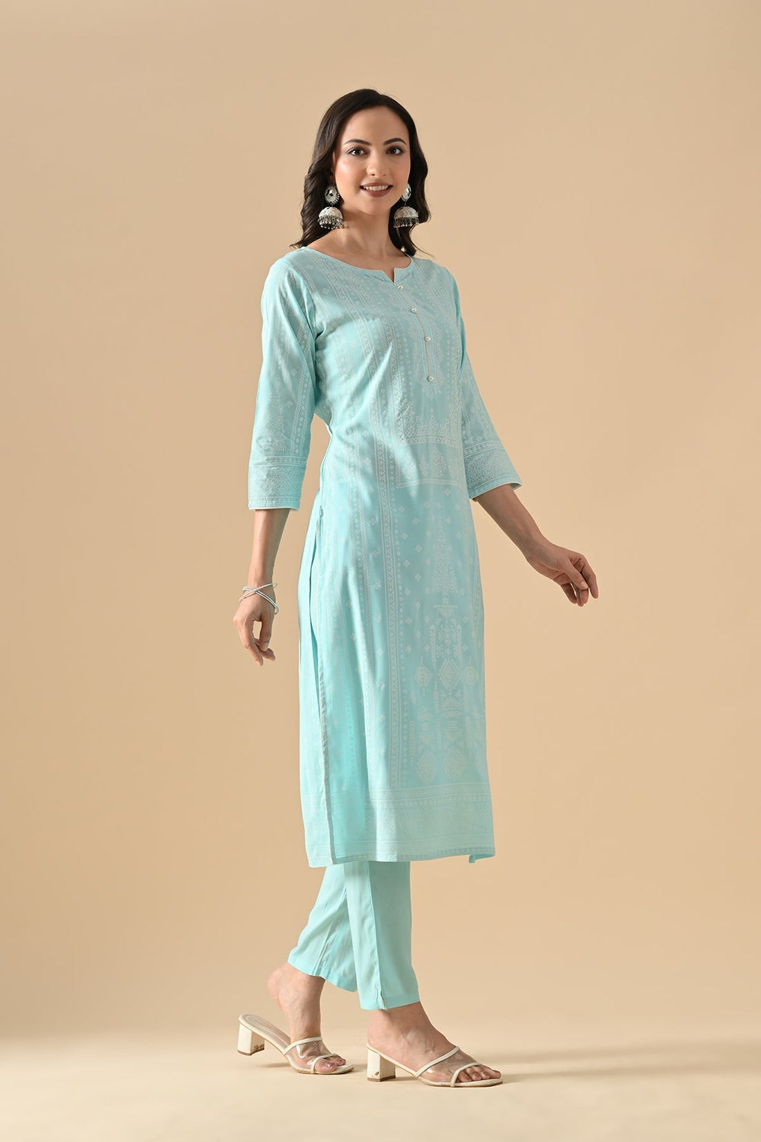 Blue Printed Kurta 3 Pcs Set