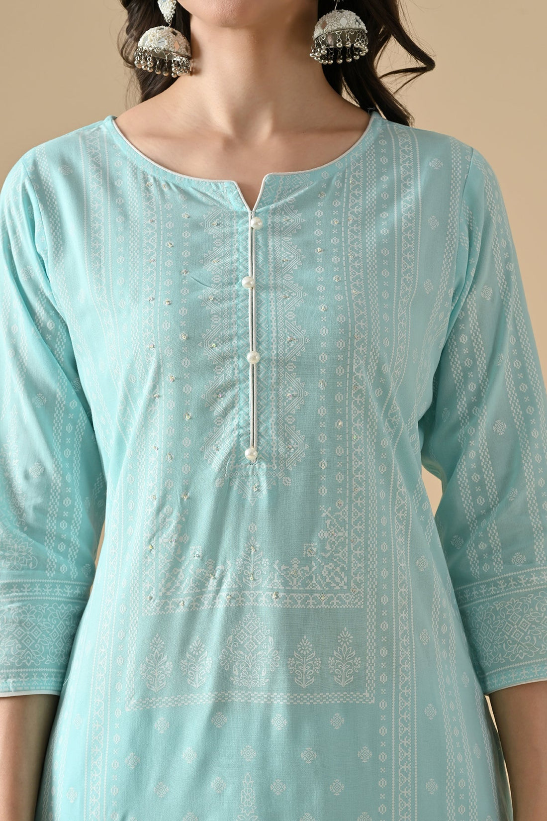 Blue Printed Kurta 3 Pcs Set