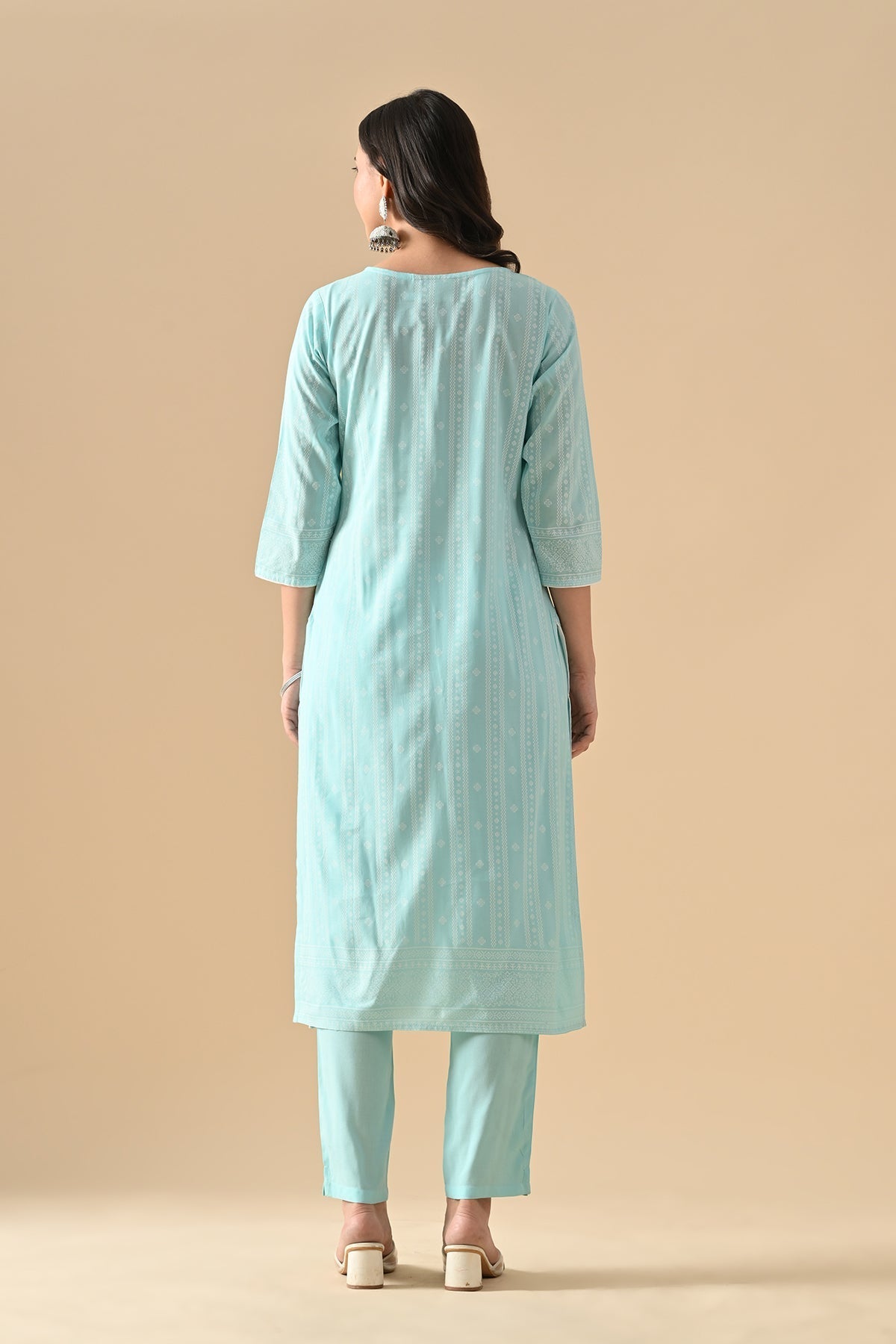 Blue Printed Kurta 3 Pcs Set