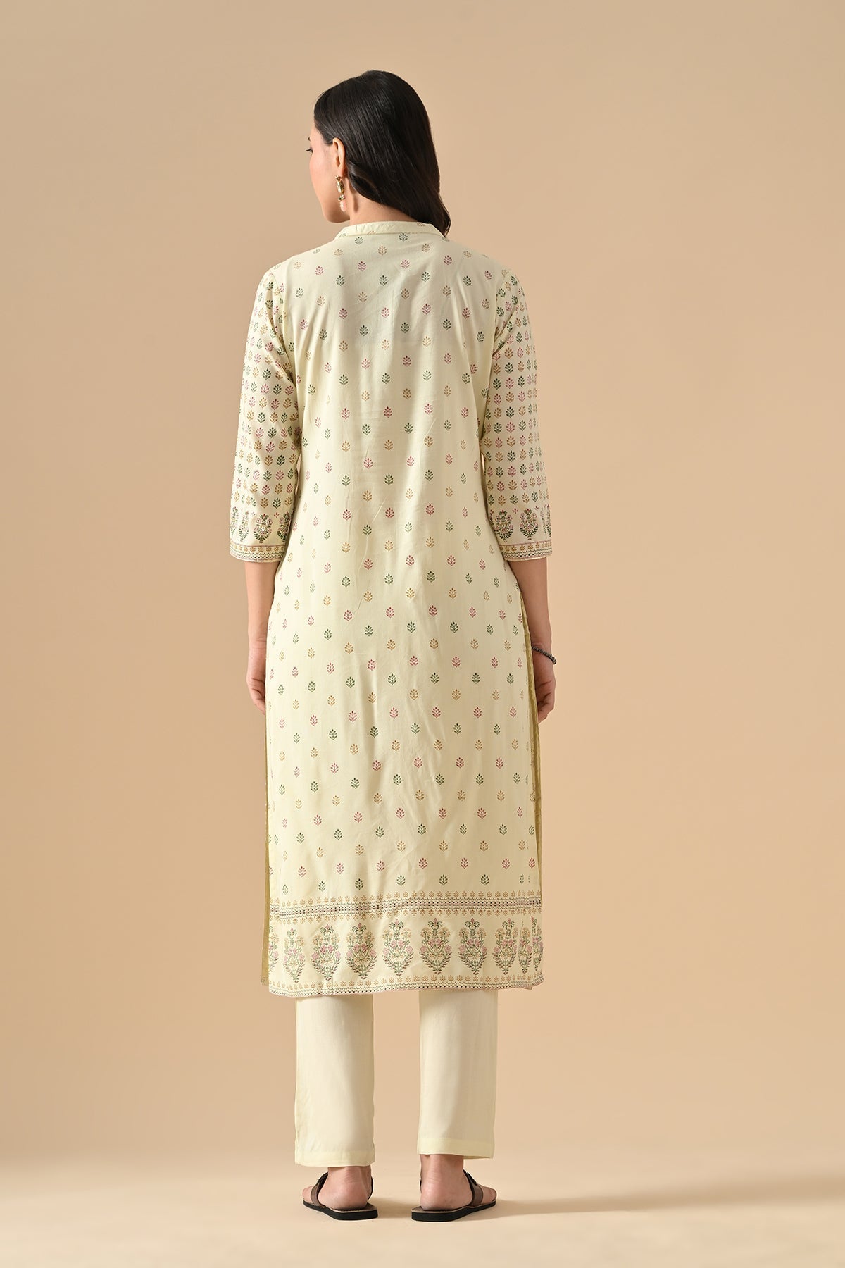 Cream Printed Kurta 3 Pcs Set