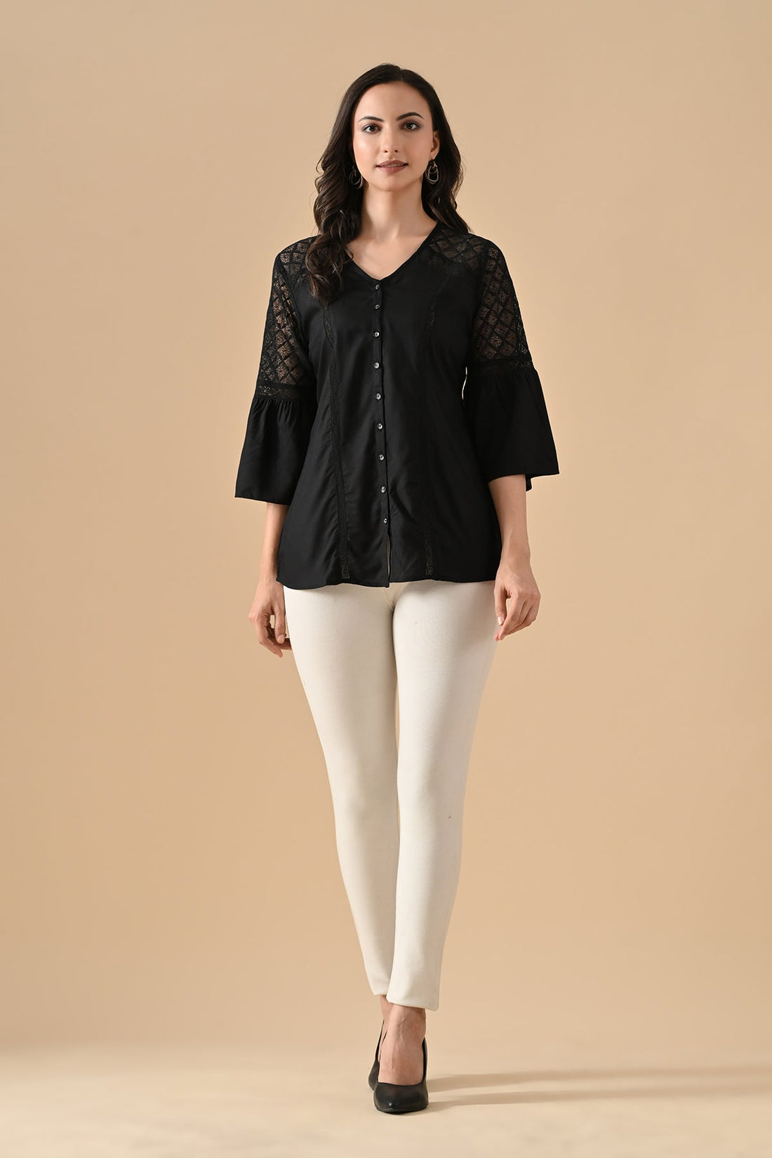 Black Solid Straight Top