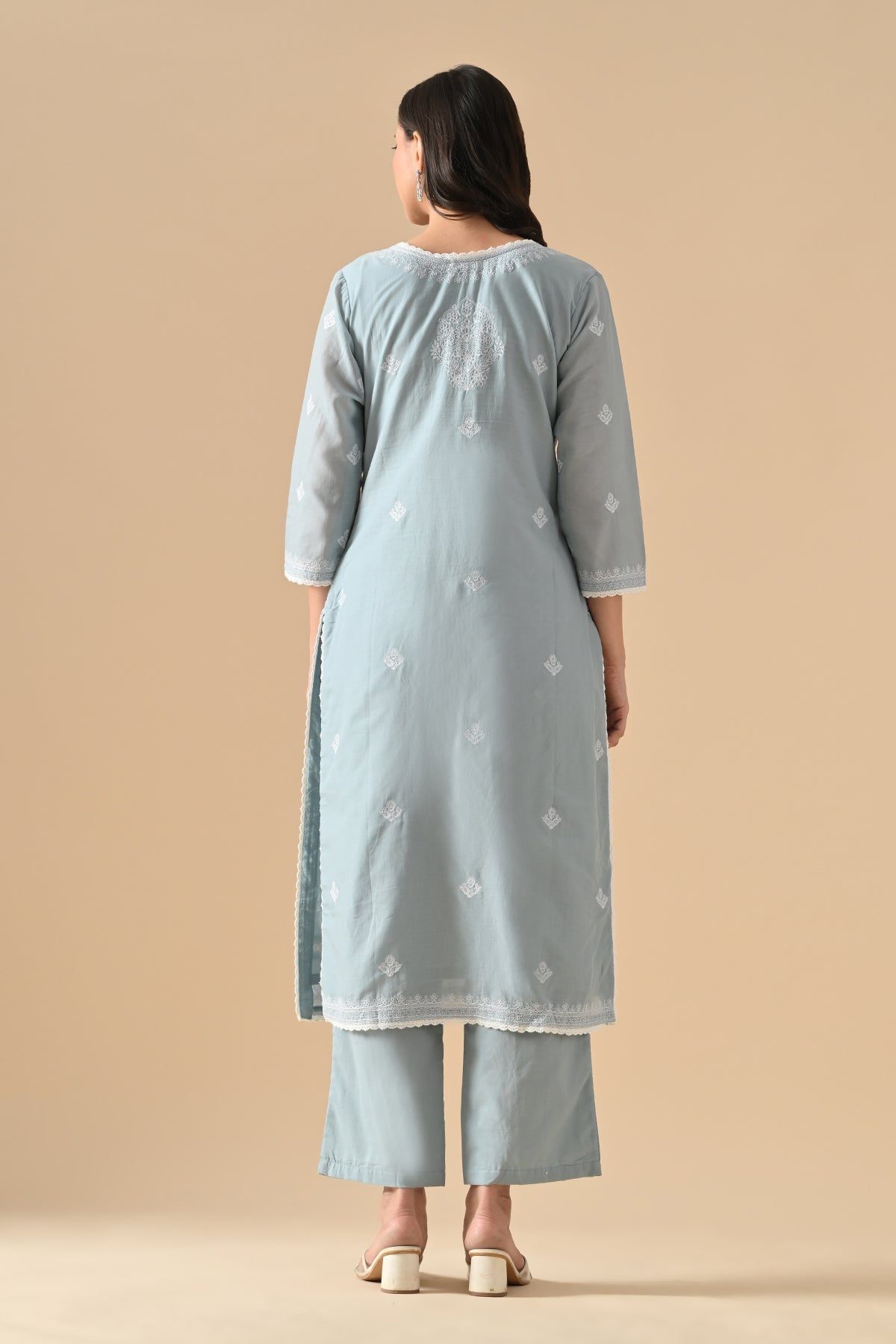 Blue Embroidered Kurta 3 Pcs Set