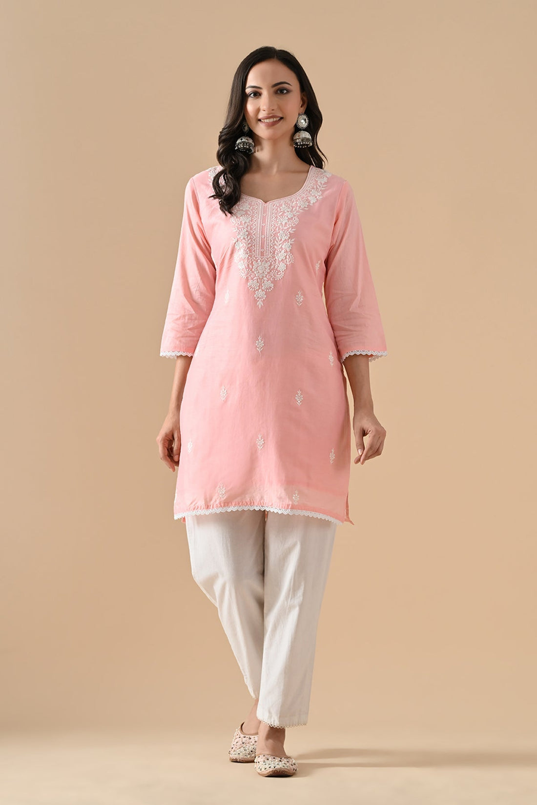 Peach Embroidered Kurta 2 Pcs Set