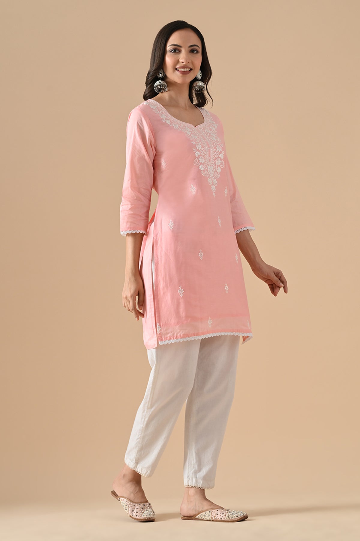 Peach Embroidered Kurta 2 Pcs Set