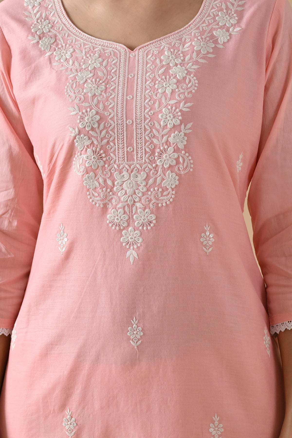 Peach Embroidered Kurta 2 Pcs Set
