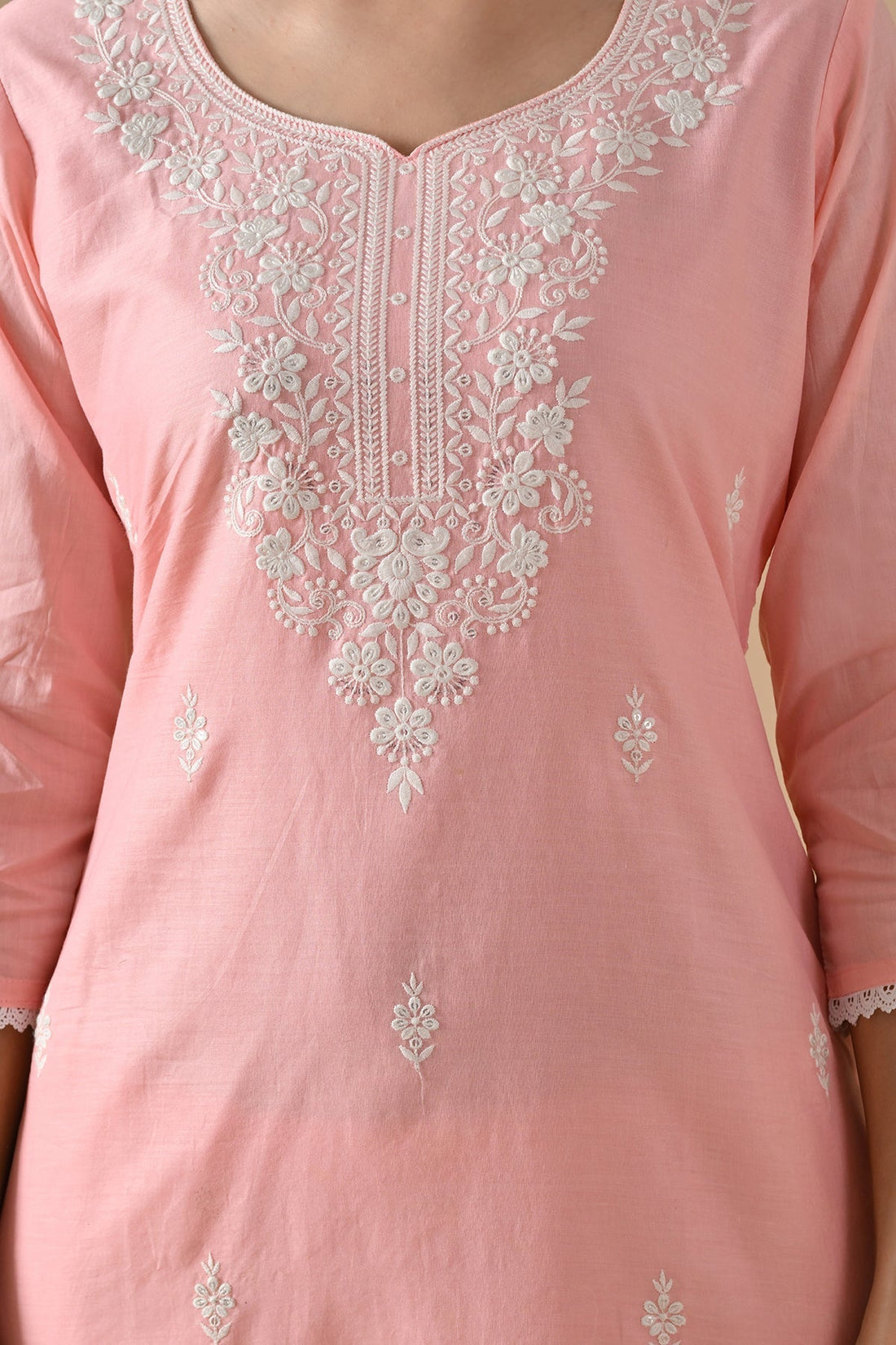 Peach Embroidered Kurta 2 Pcs Set