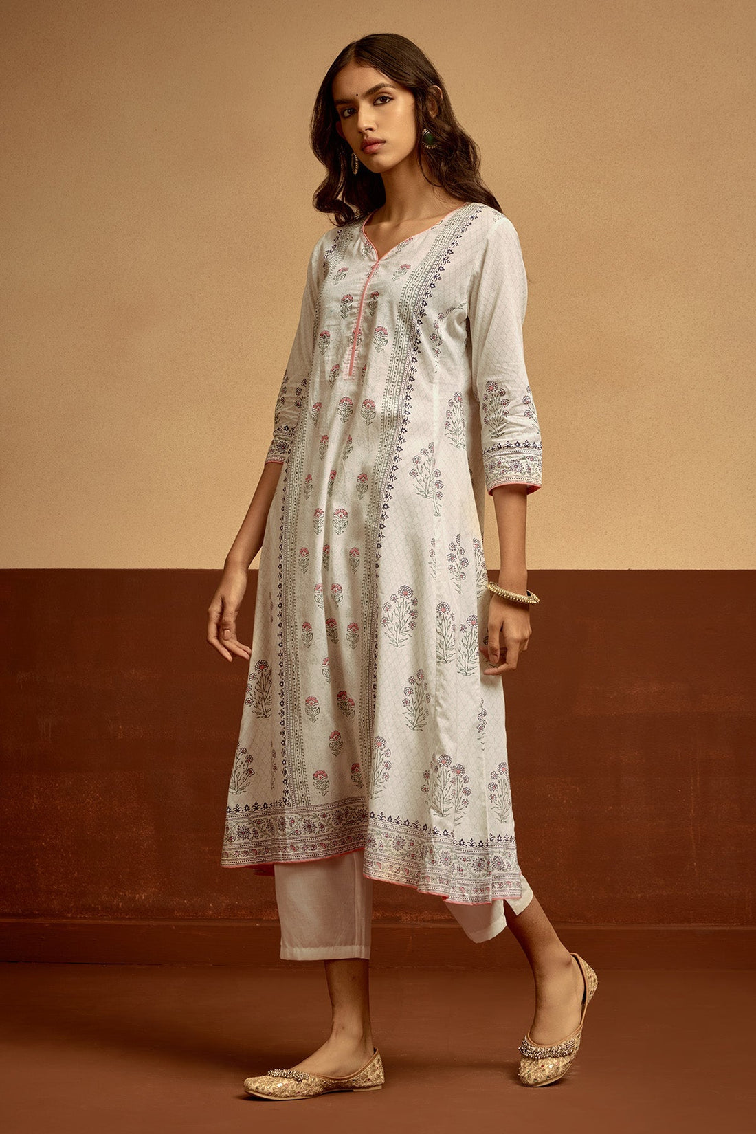 White Printed Kurta 3 Pcs Set
