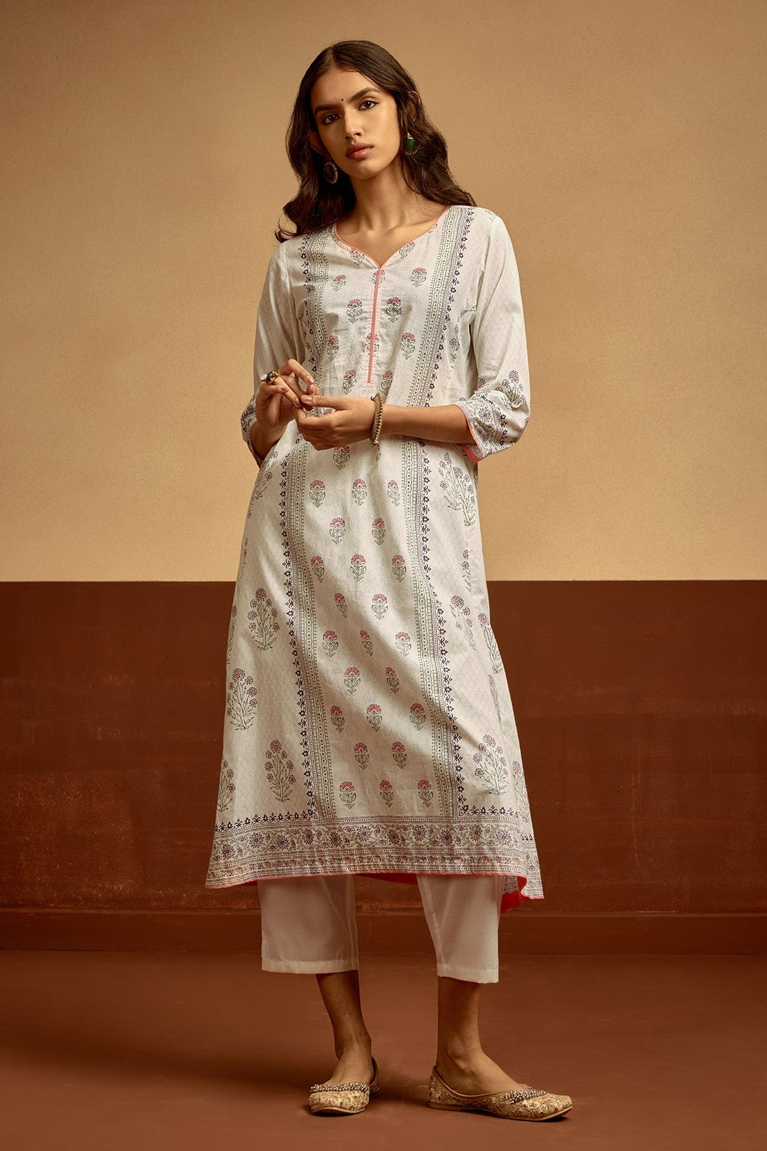 White Printed Kurta 3 Pcs Set
