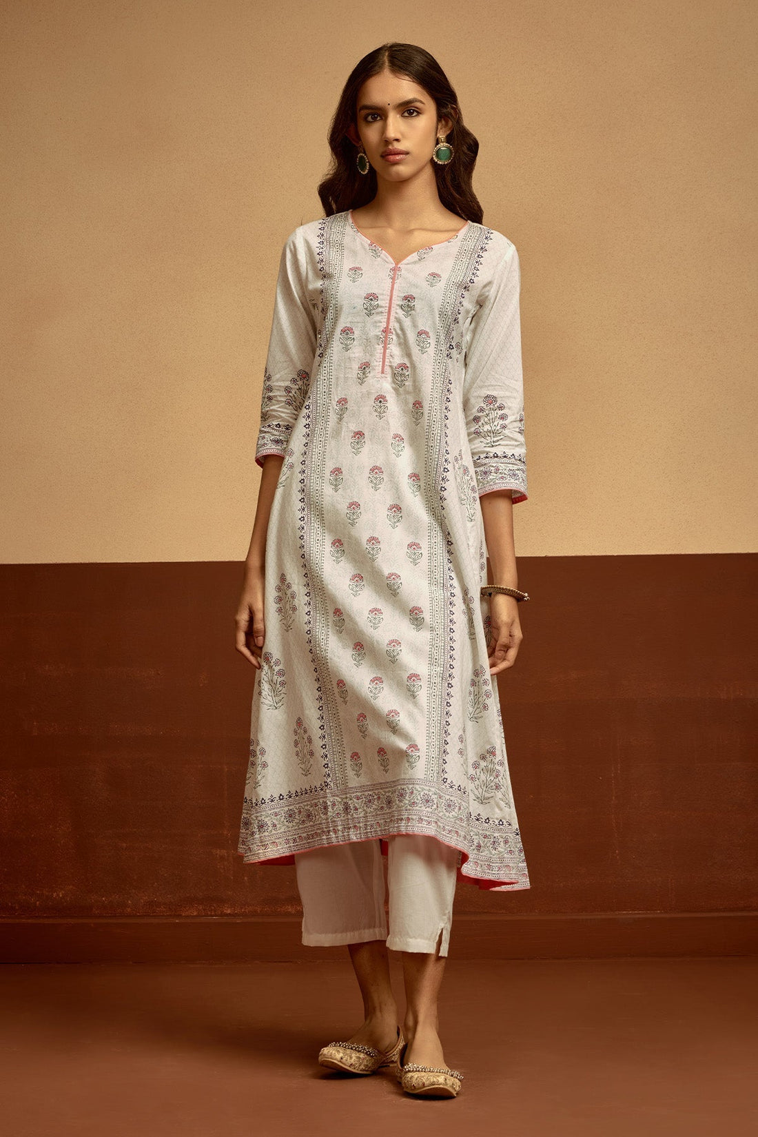 White Printed Kurta 3 Pcs Set