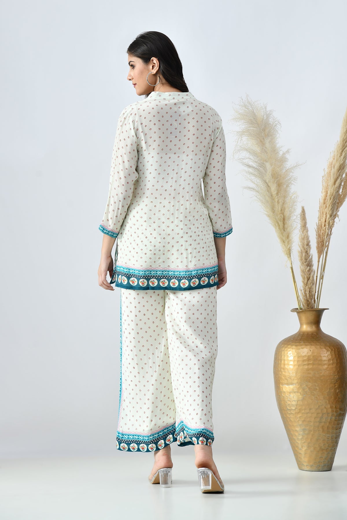 Cream Printed Co-Ord 3 Pcs Set