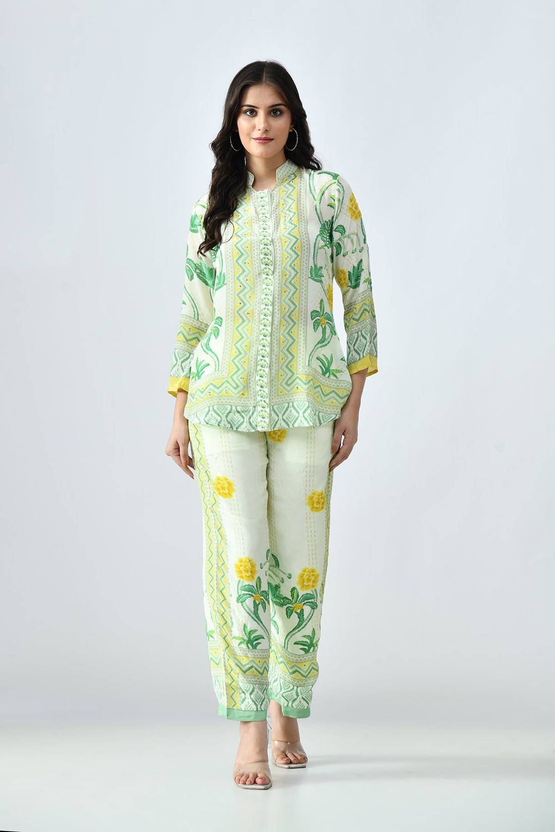 Green Printed Co-Ord 3 Pcs Set
