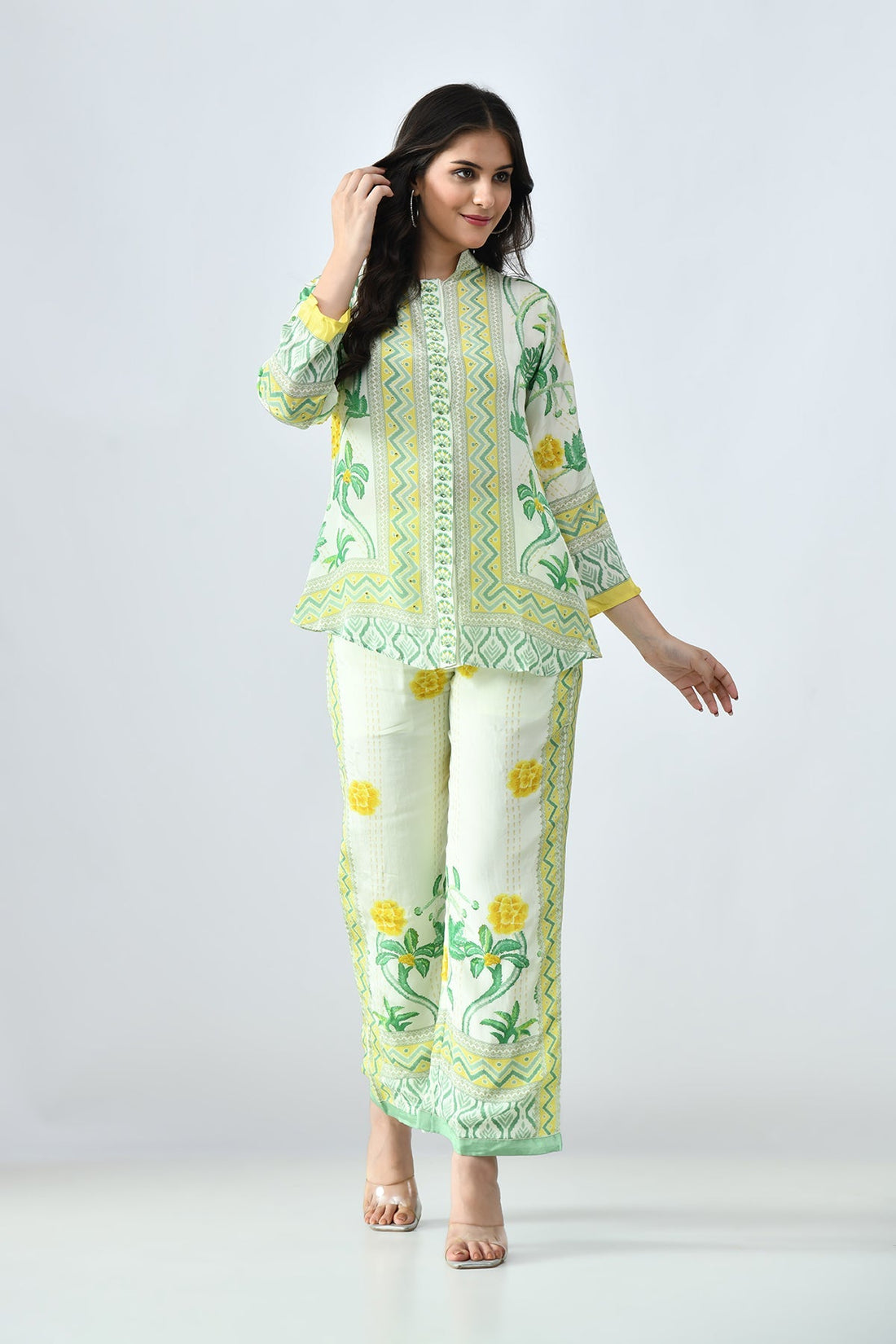 Green Printed Co-Ord 3 Pcs Set