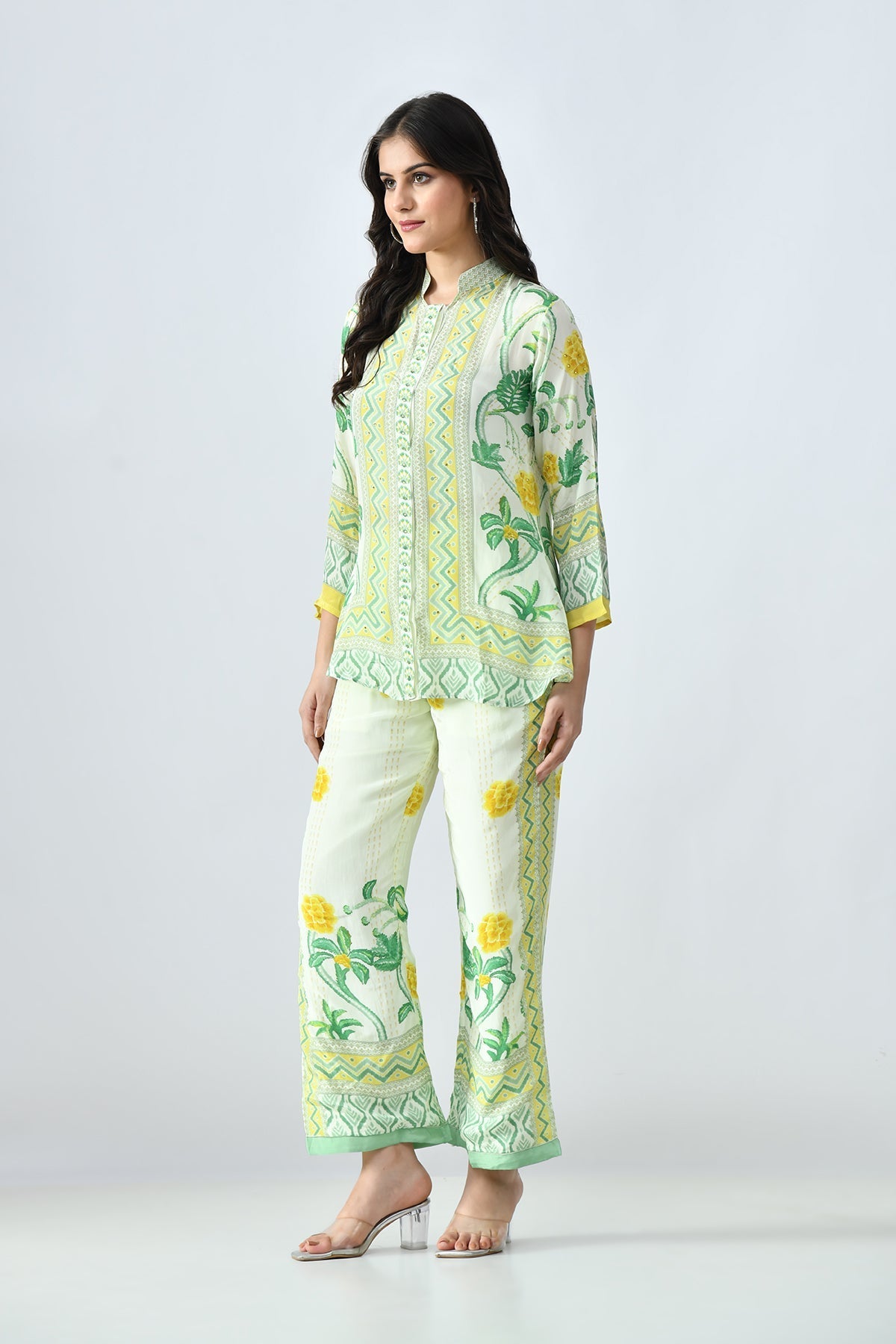 Green Printed Co-Ord 3 Pcs Set
