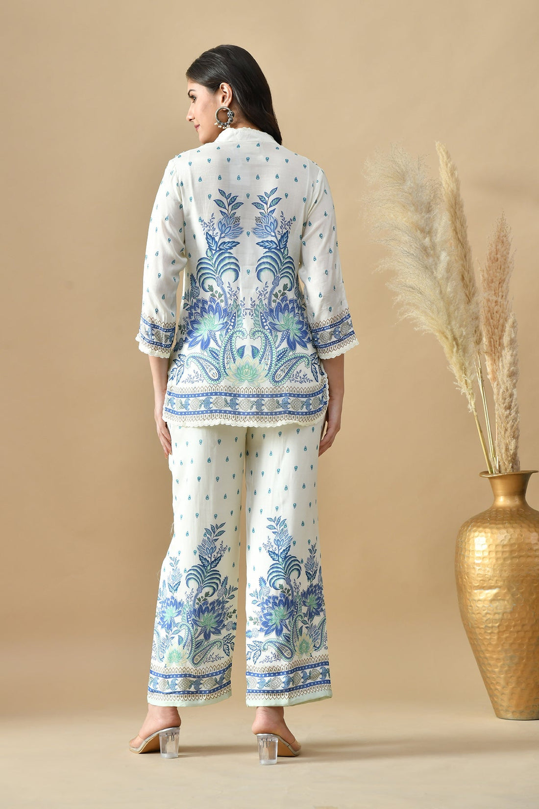 Cream Printed Co-Ord 3 Pcs Set