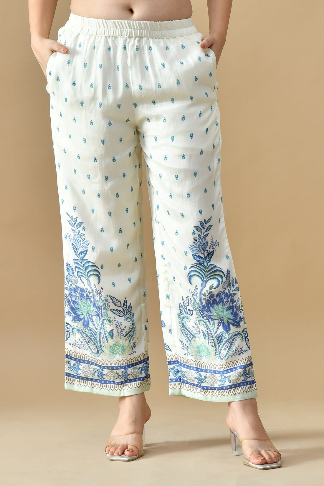 Cream Printed Co-Ord 3 Pcs Set