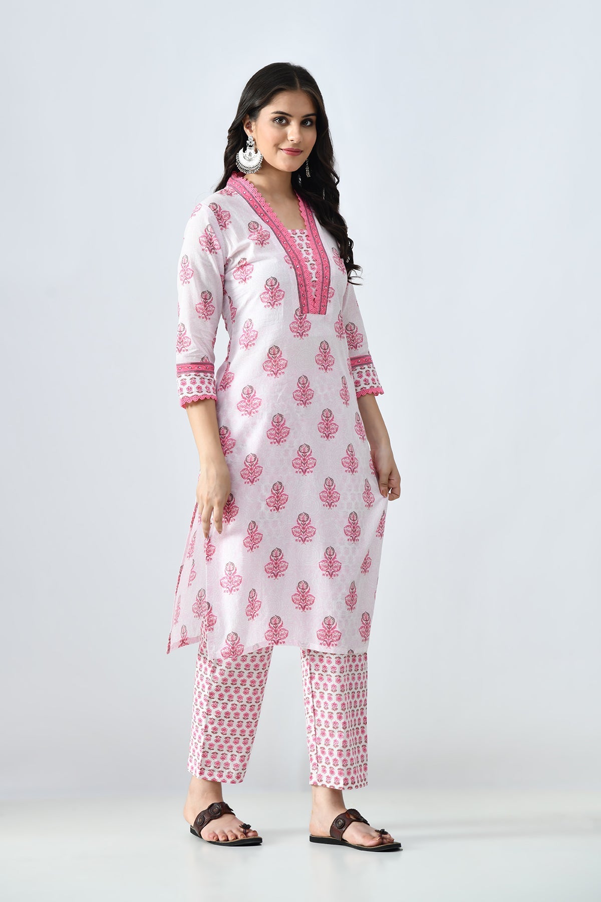 Cream Printed Kurta 3 Pcs Set