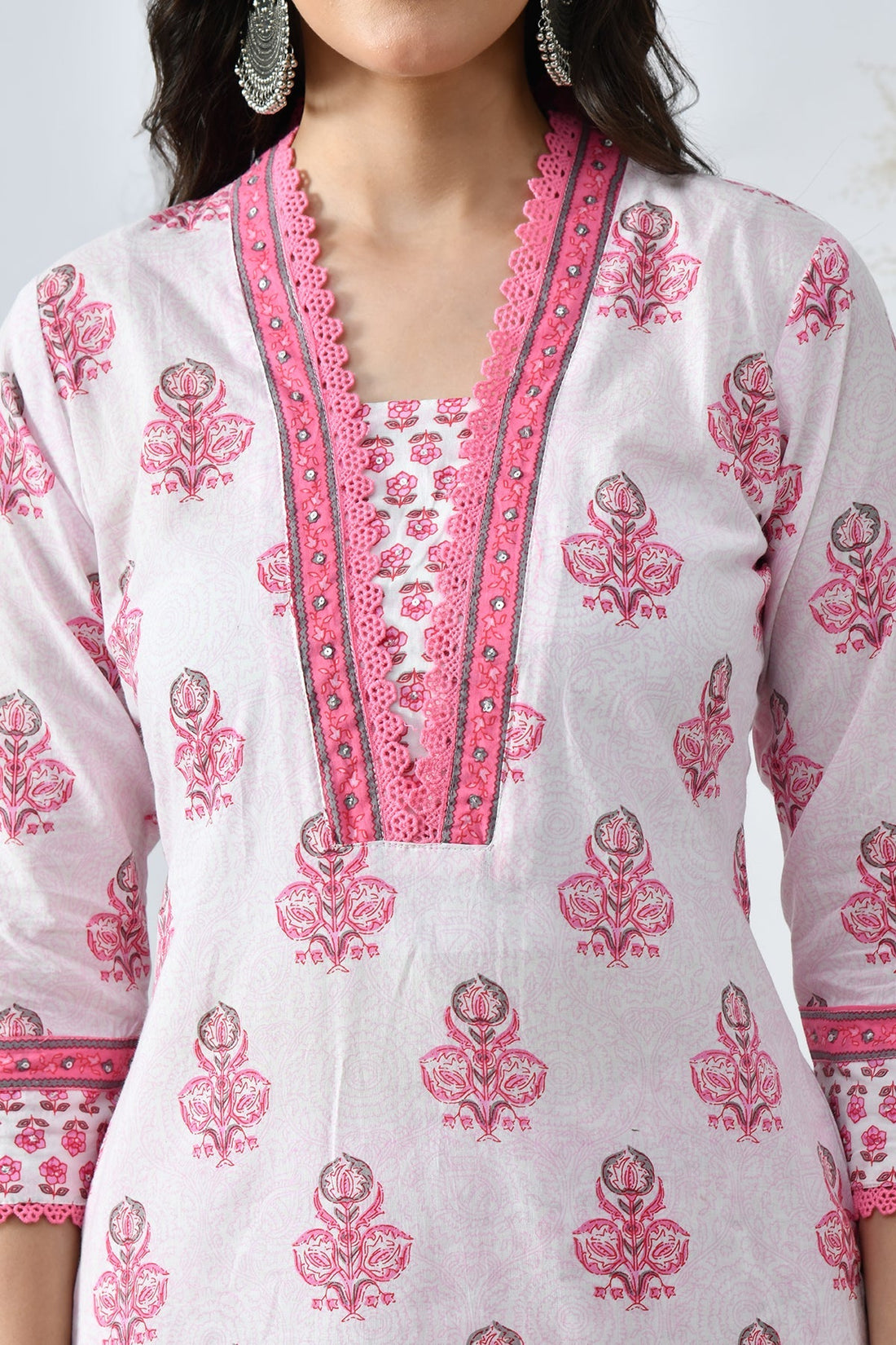 Cream Printed Kurta 3 Pcs Set