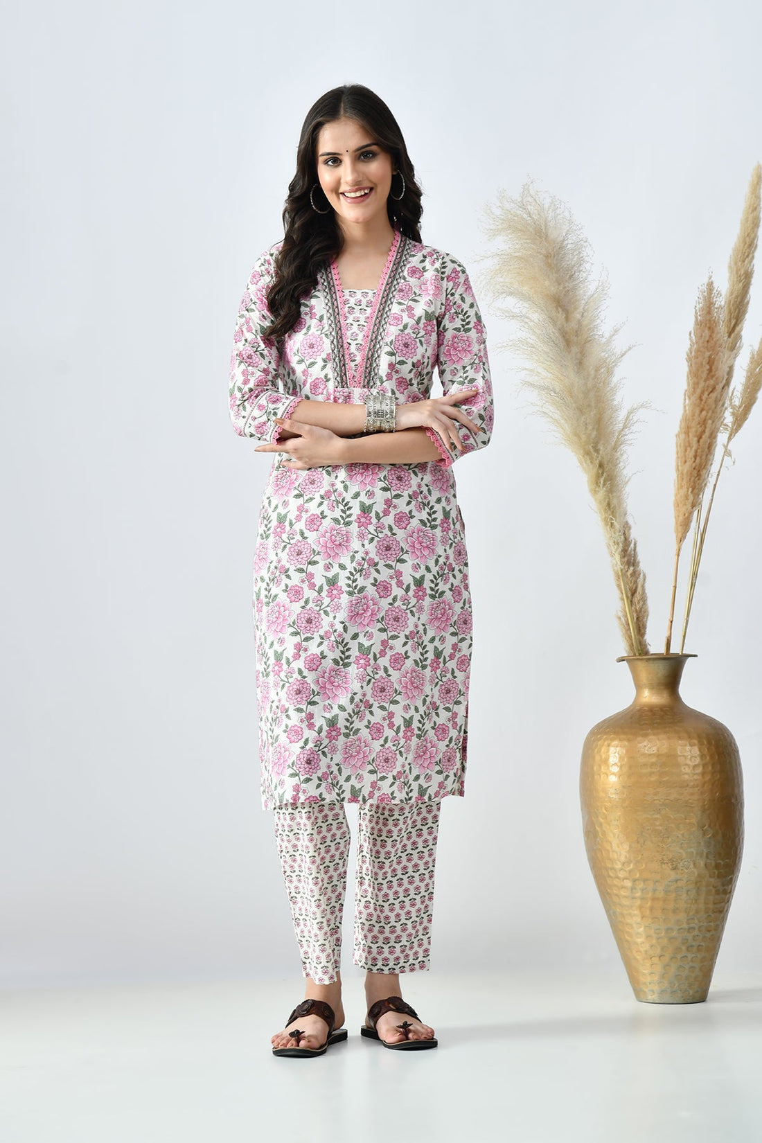 White Printed Kurta 2 Pcs Set