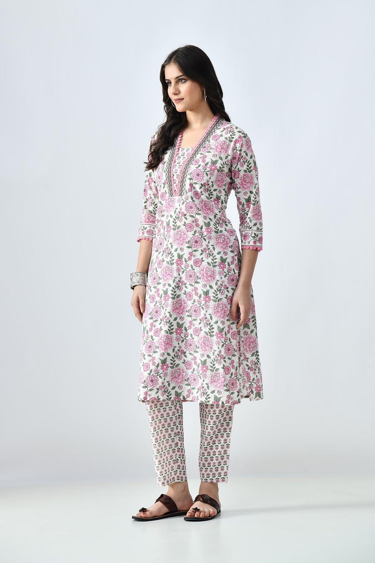 White Printed Kurta 2 Pcs Set
