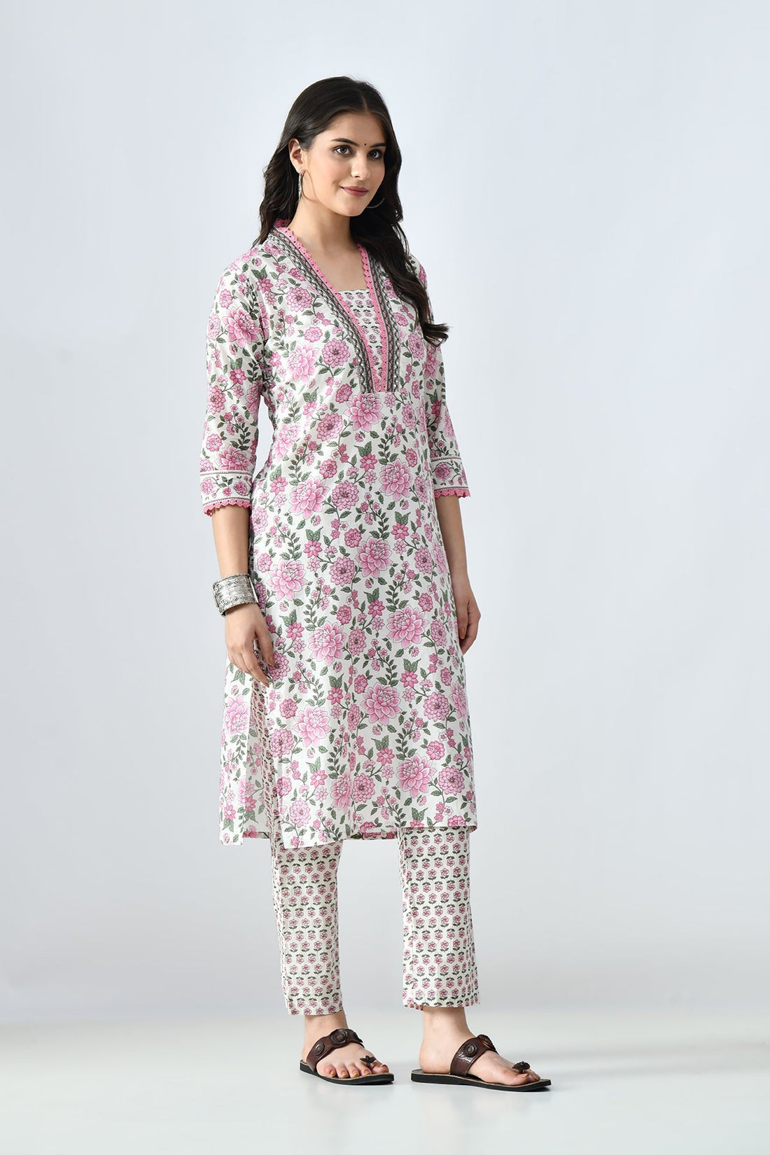 White Printed Kurta 2 Pcs Set