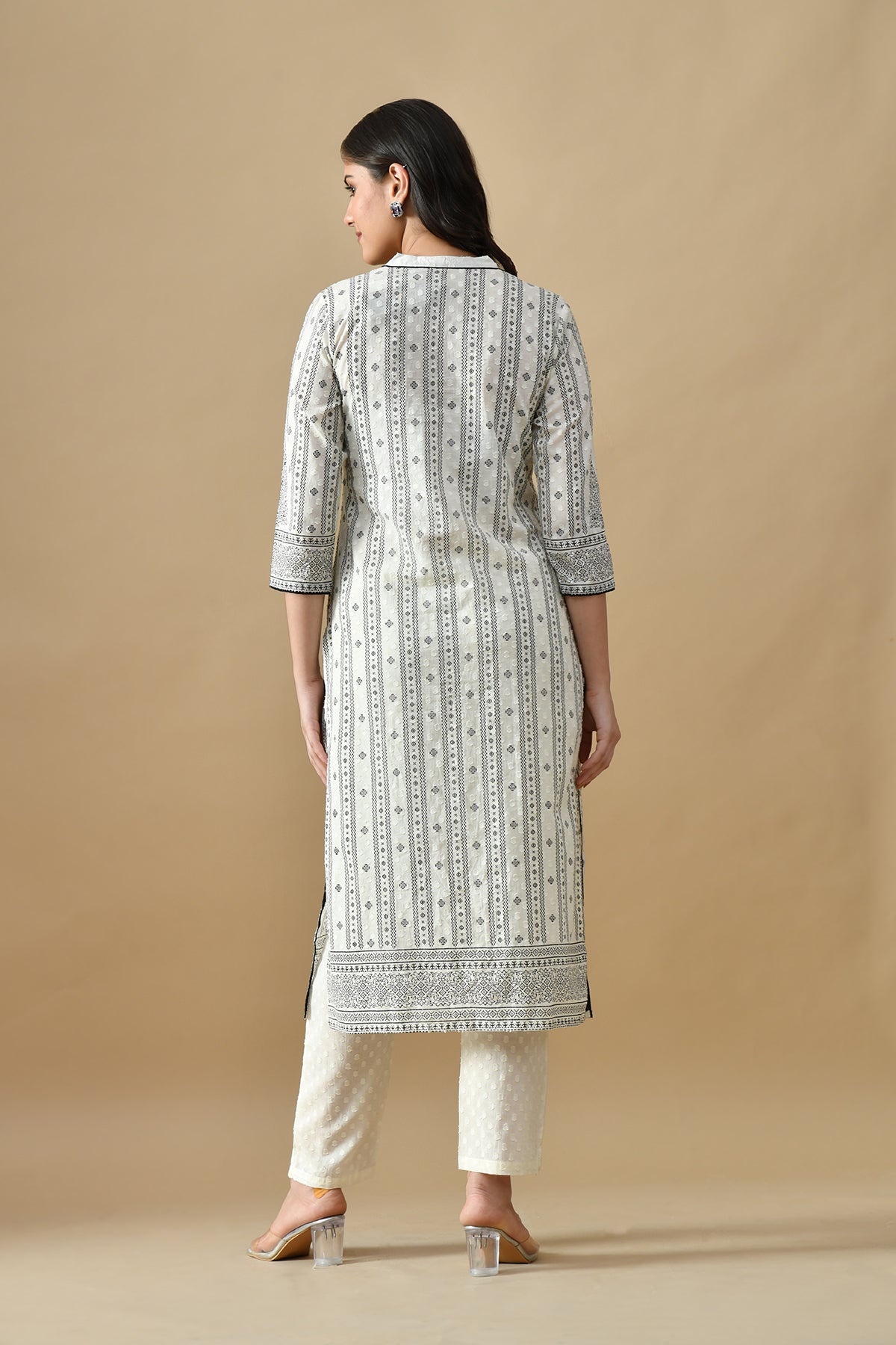 Cream Printed Kurta 3 Pcs Set