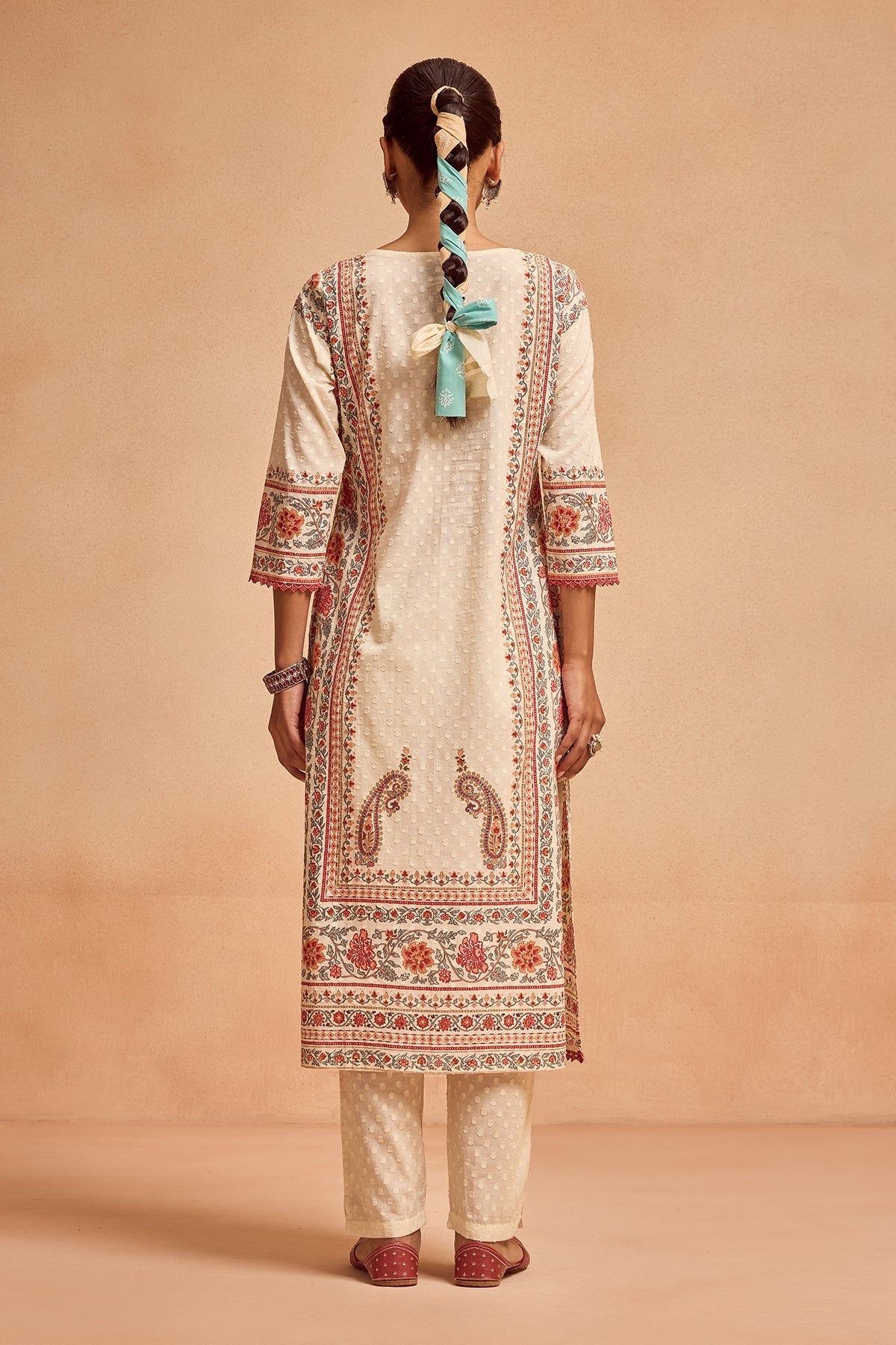 Cream Printed Kurta 3 Pcs Set