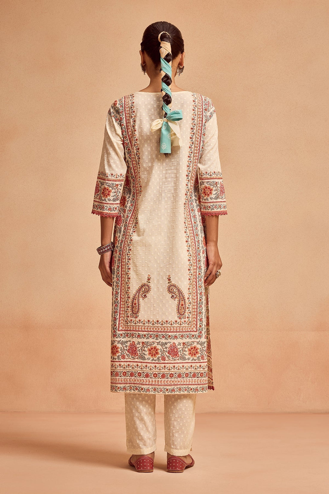 Cream Printed Kurta 3 Pcs Set
