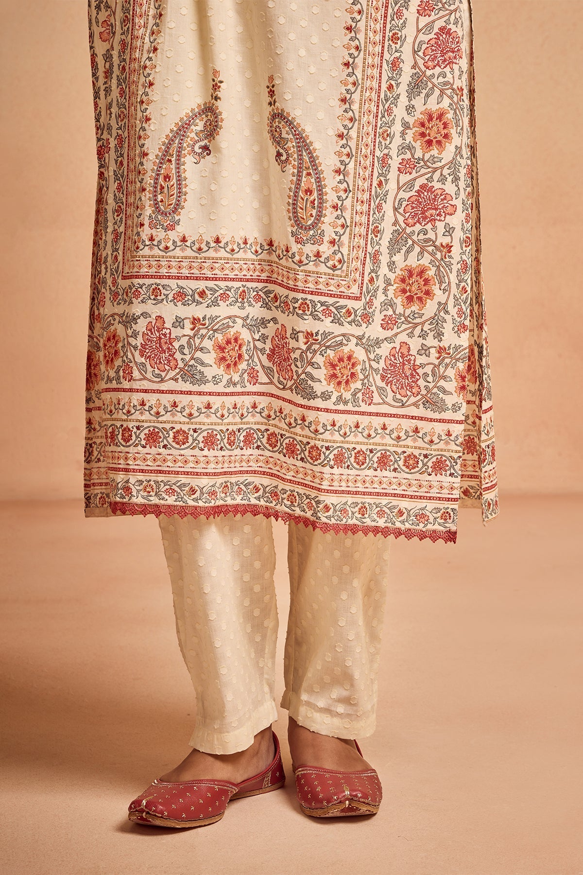 Cream Printed Kurta 3 Pcs Set