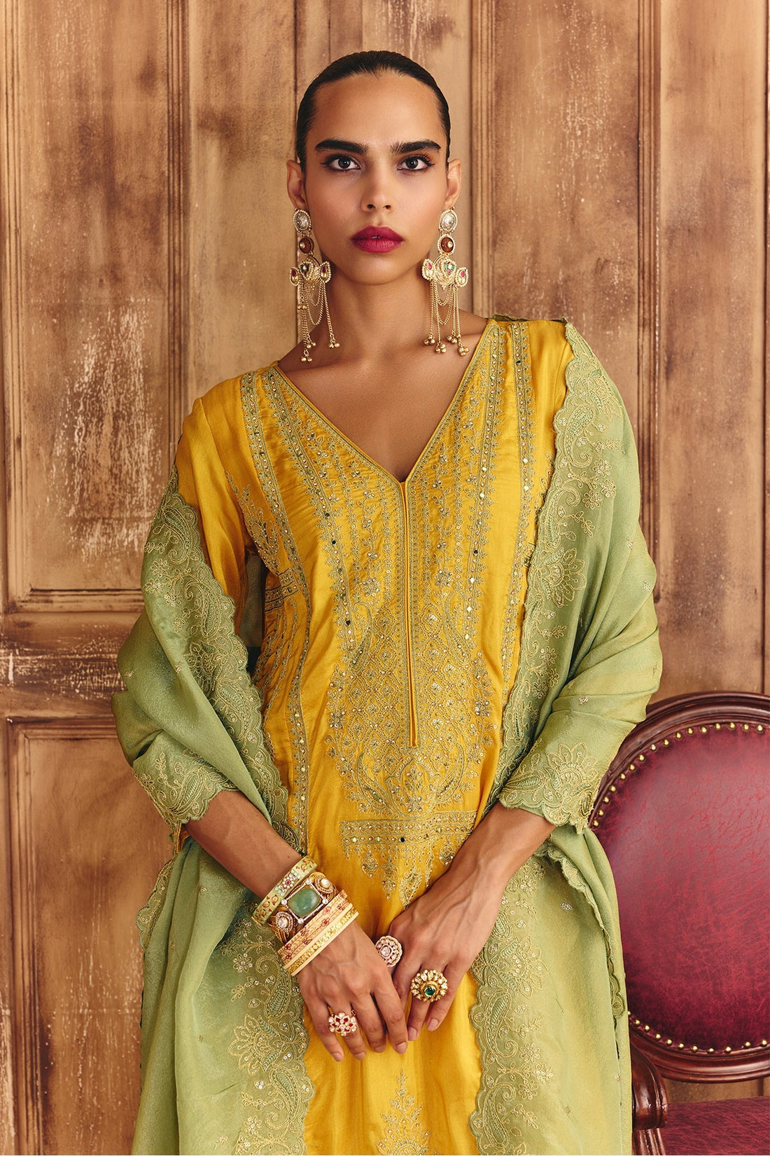 Mustard Embroidered Kurta 3 Pcs Set