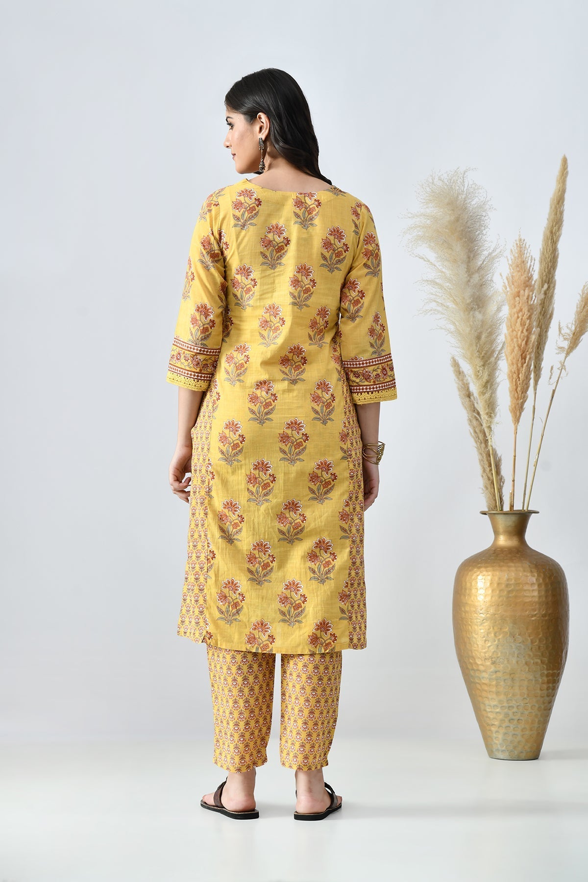 Mustard Printed Kurta 2 Pcs Set