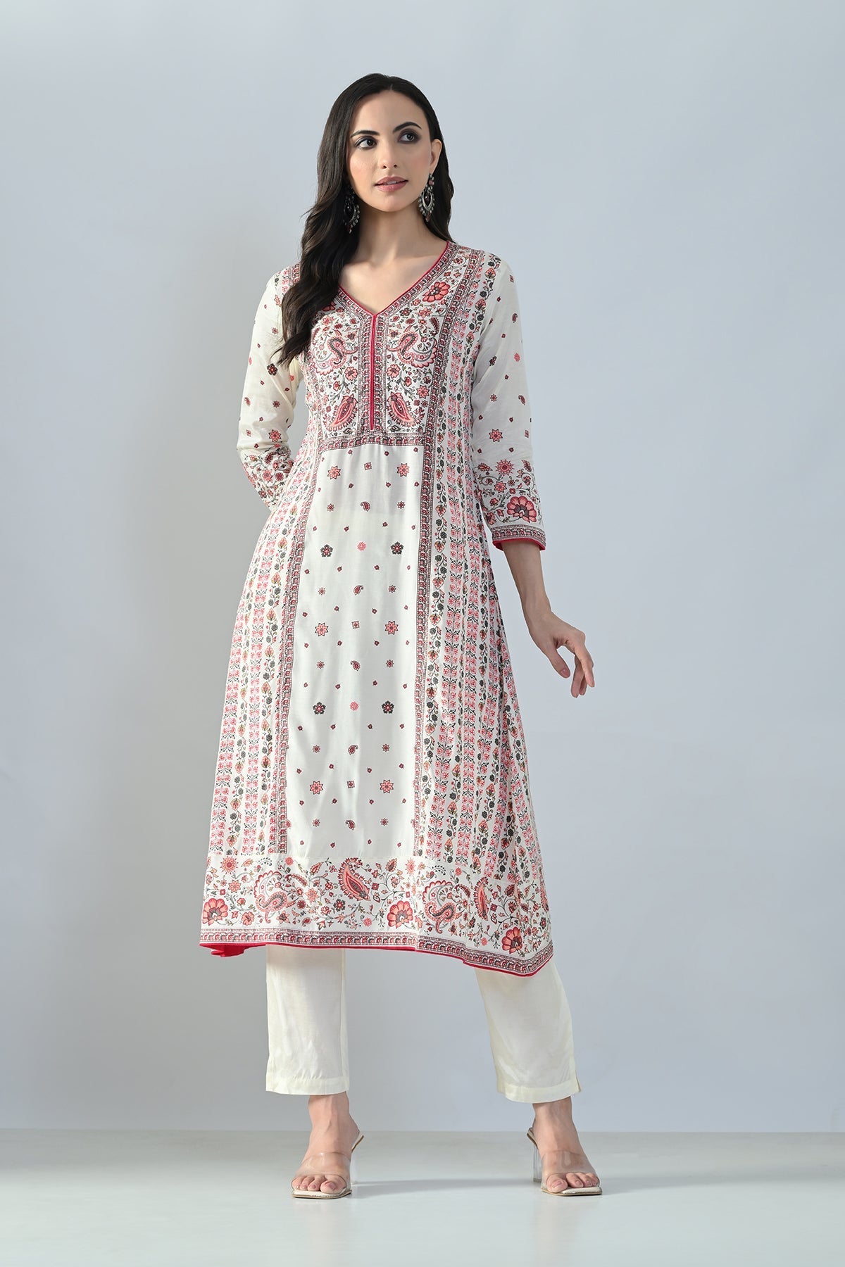 Cream Printed Kurta 3 Pcs Set