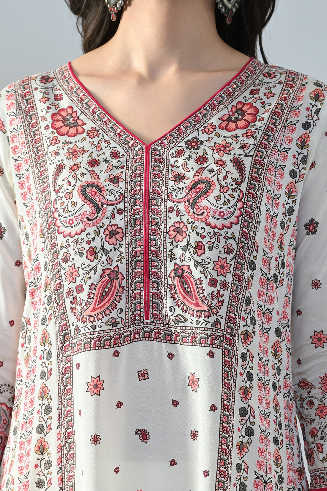Cream Printed Kurta 3 Pcs Set