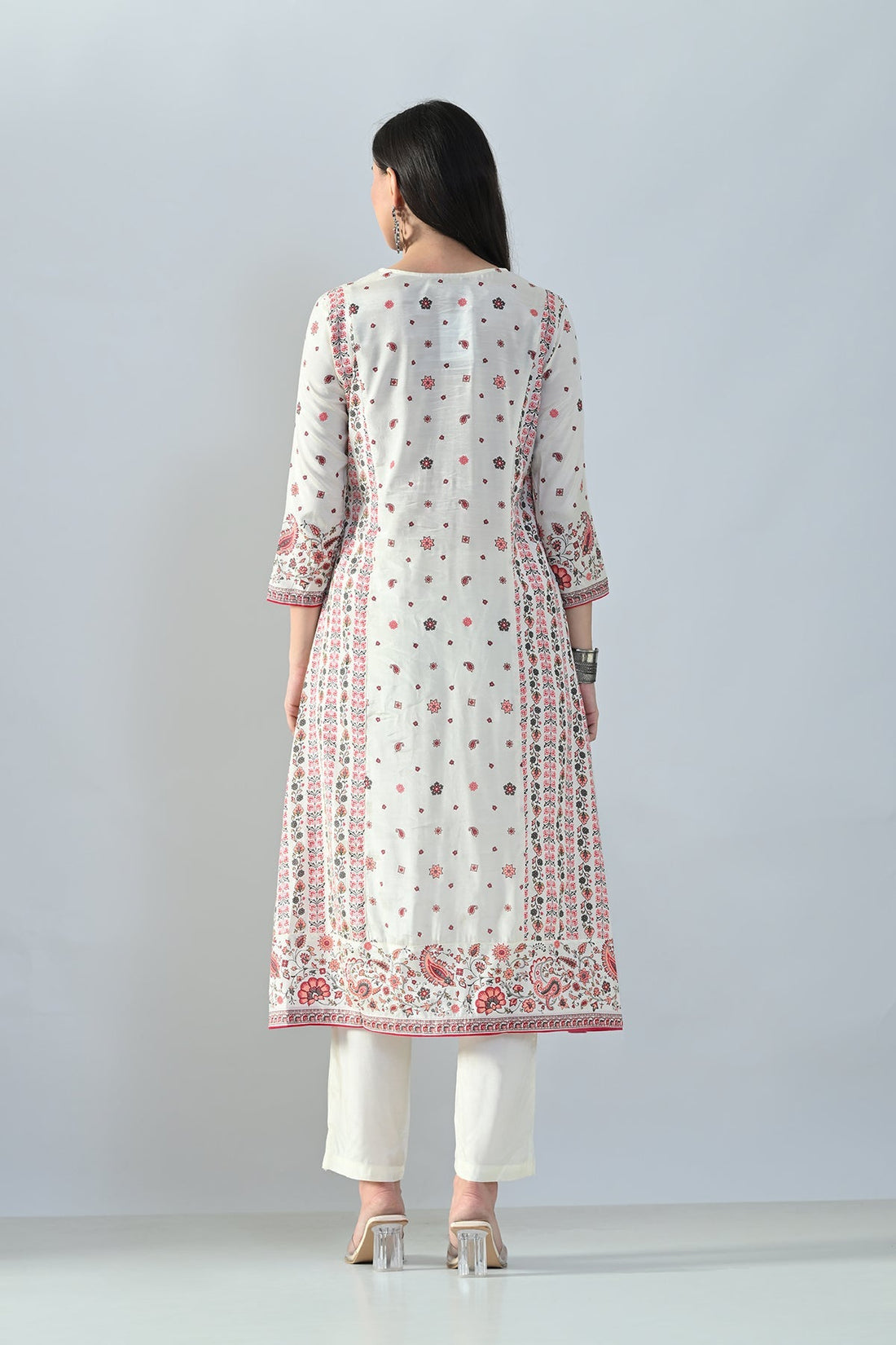 Cream Printed Kurta 3 Pcs Set
