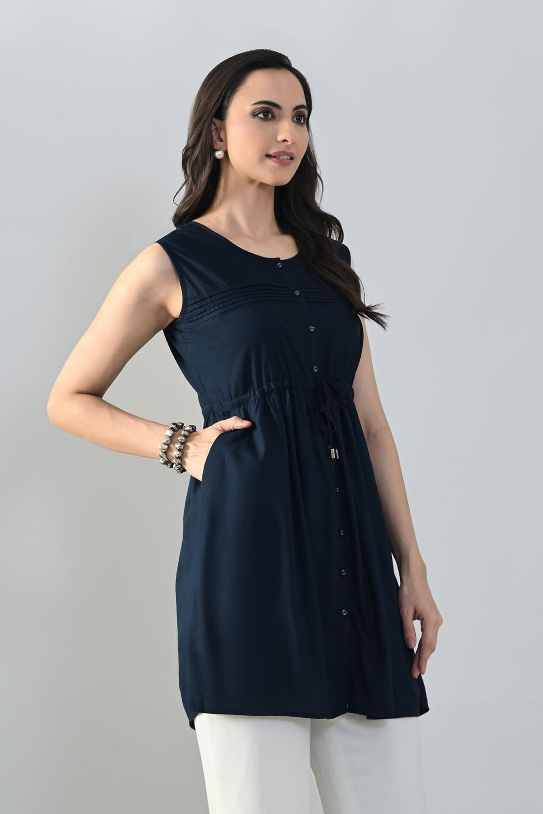 Blue Solid Flared Top