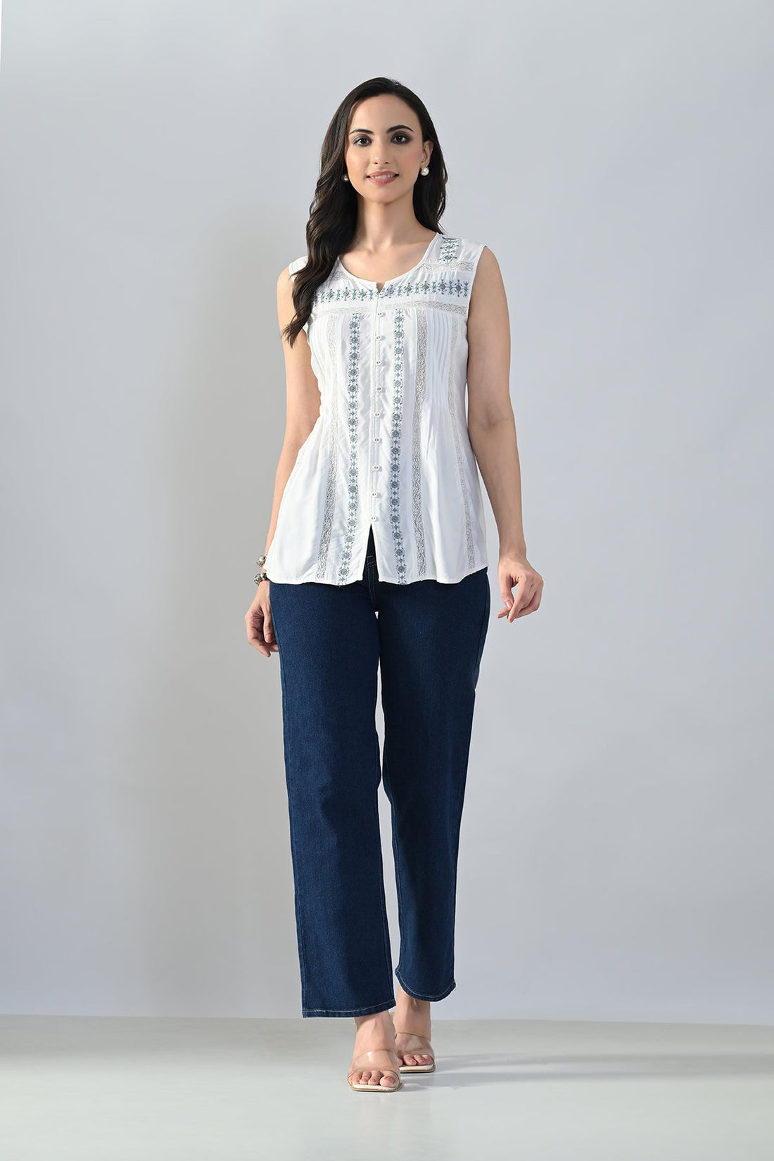 Cream Embroidered Top