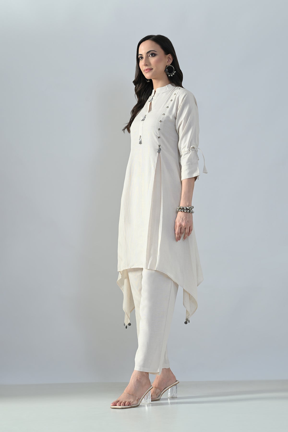 Cream Solid A-Line Kurta 2 Pcs Set