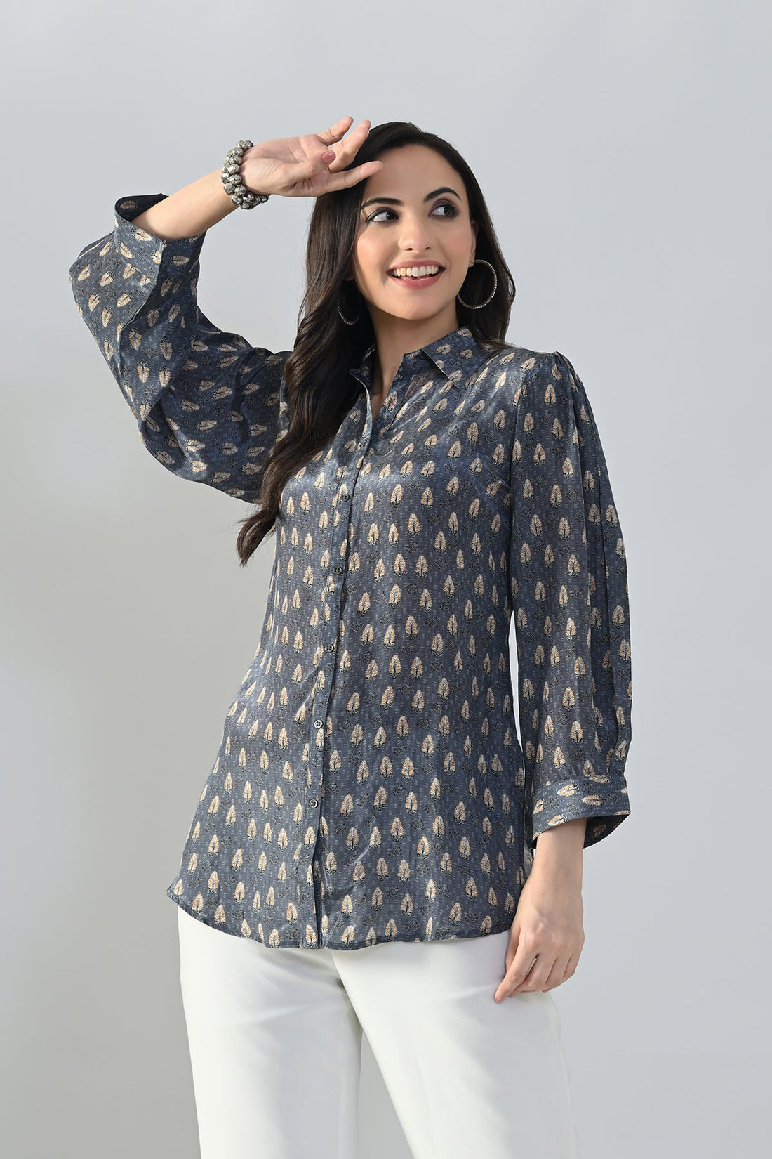 Grey Printed Straight Top