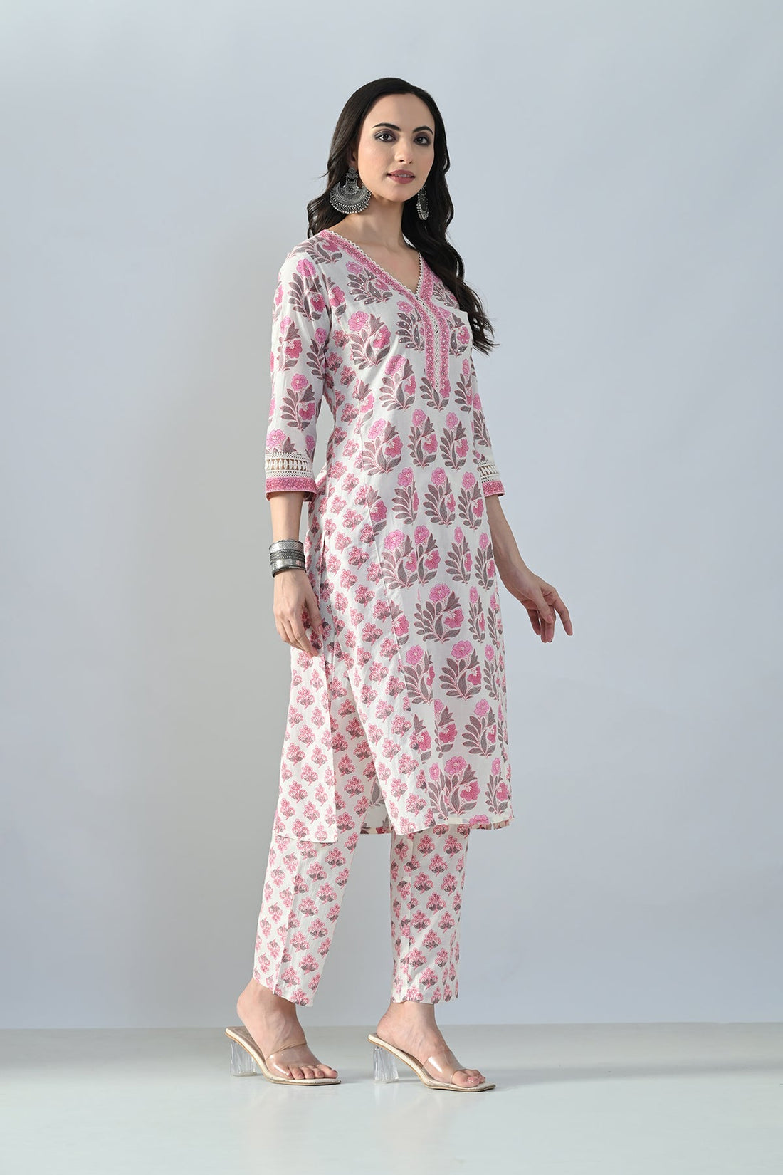 Cream Printed Kurta 3 Pcs Set