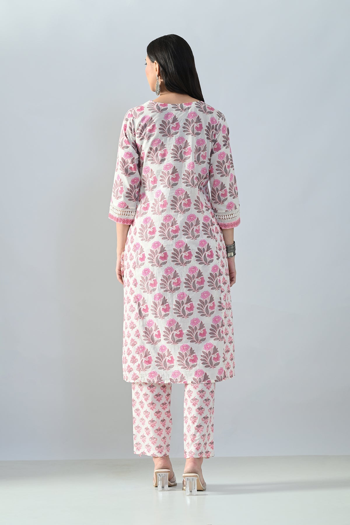 Cream Printed Kurta 3 Pcs Set